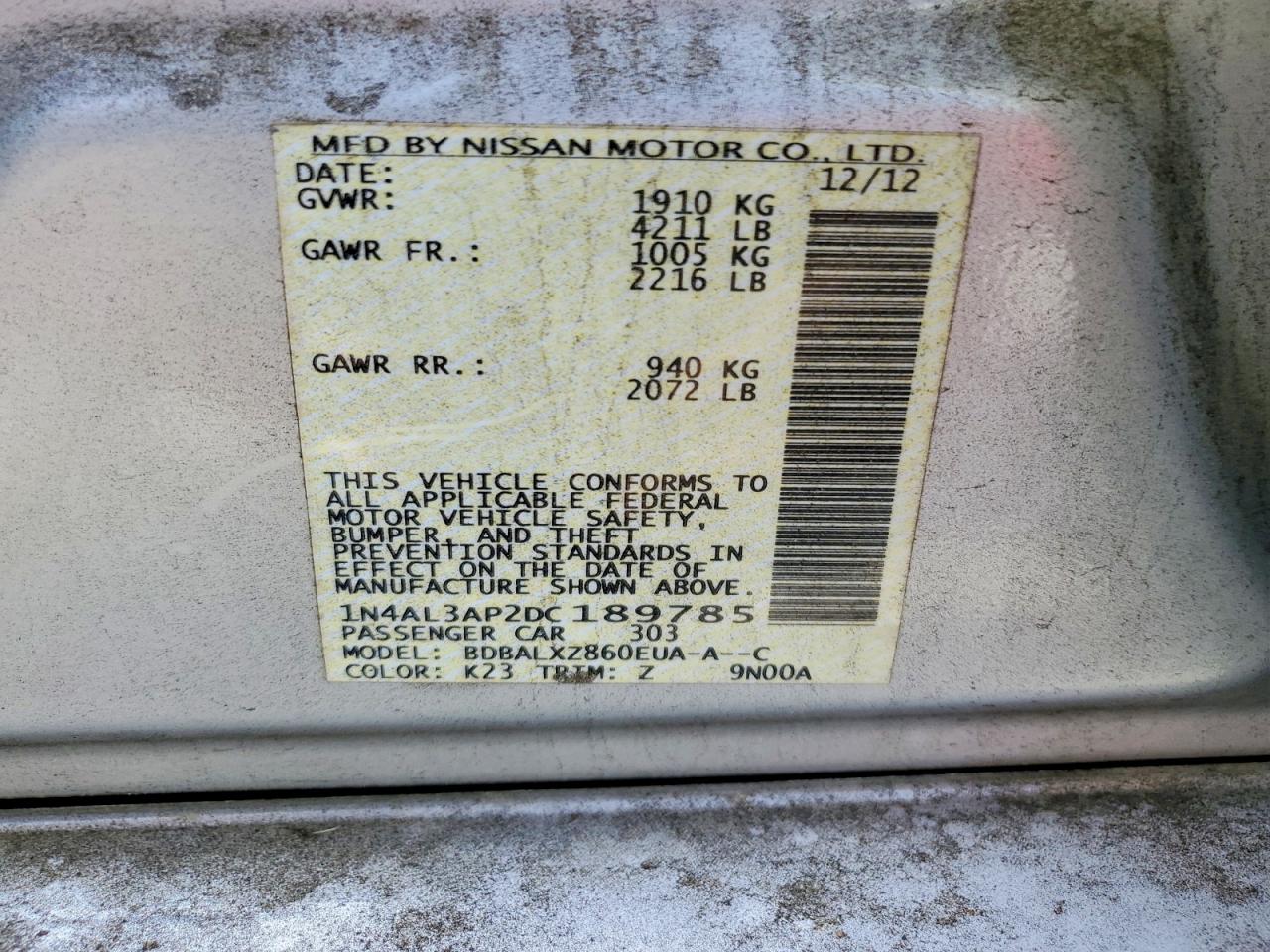 2013 Nissan Altima Sl Silver vin: 1N4AL3AP2DC189785