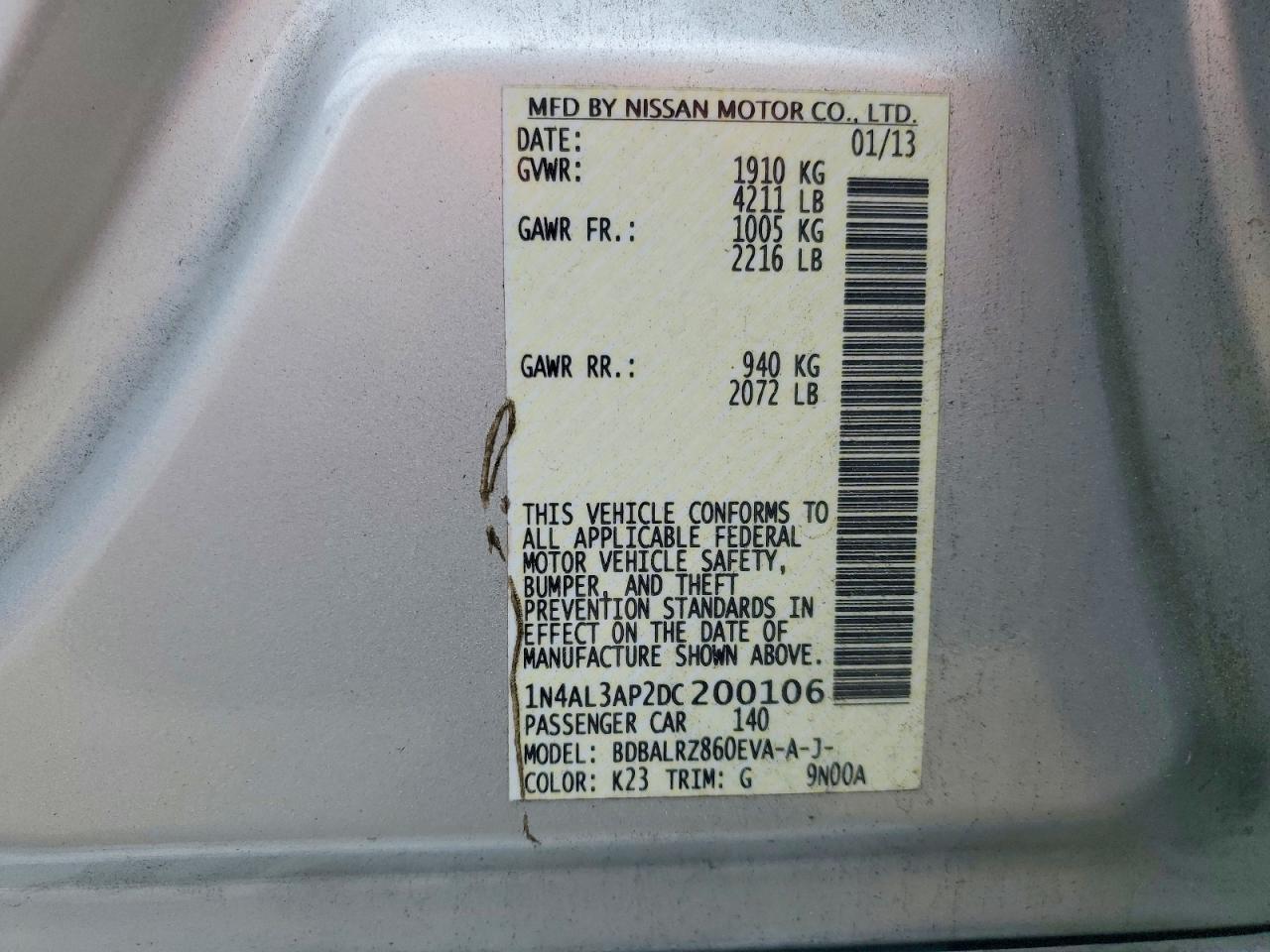 2013 Nissan Altima 2.5 Silver vin: 1N4AL3AP2DC200106