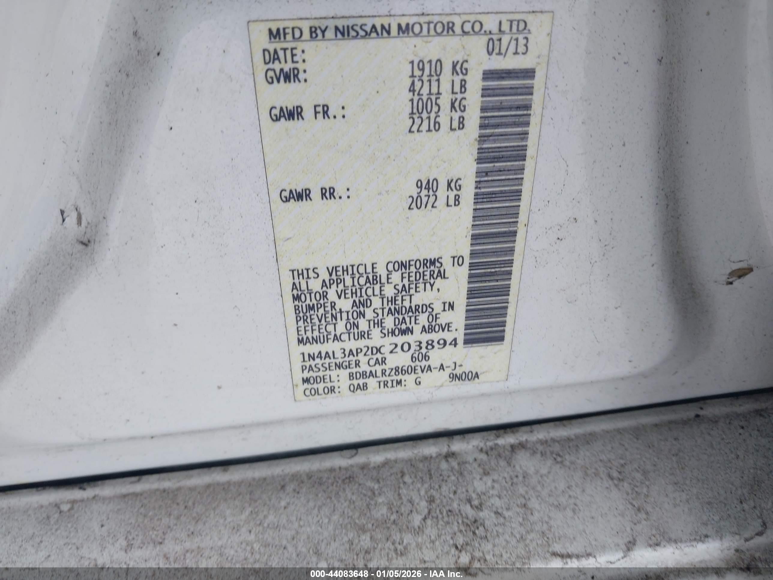2013 Nissan Altima 2.5 S White vin: 1N4AL3AP2DC203894