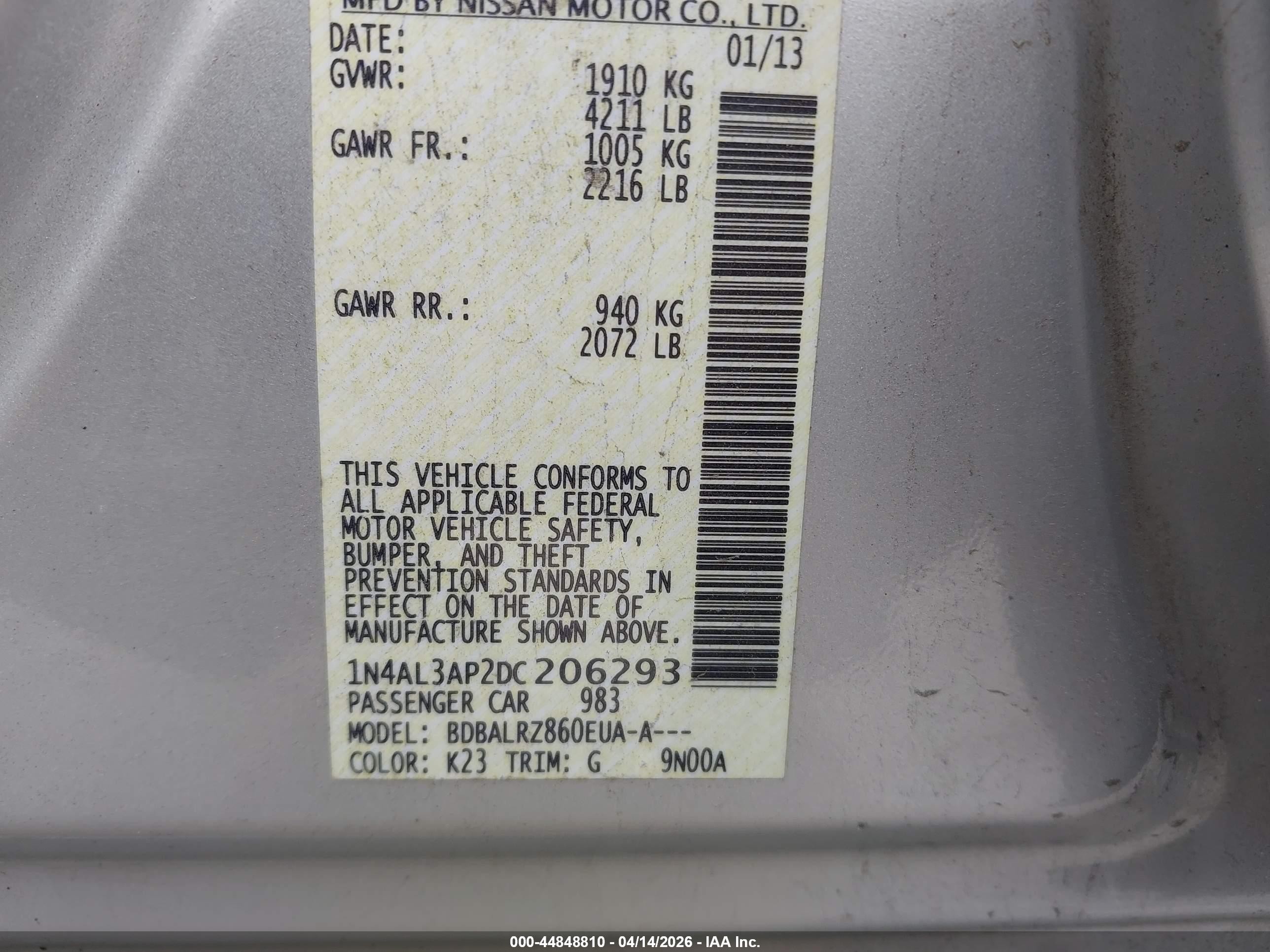 2013 Nissan Altima 2.5 S Silver vin: 1N4AL3AP2DC206293