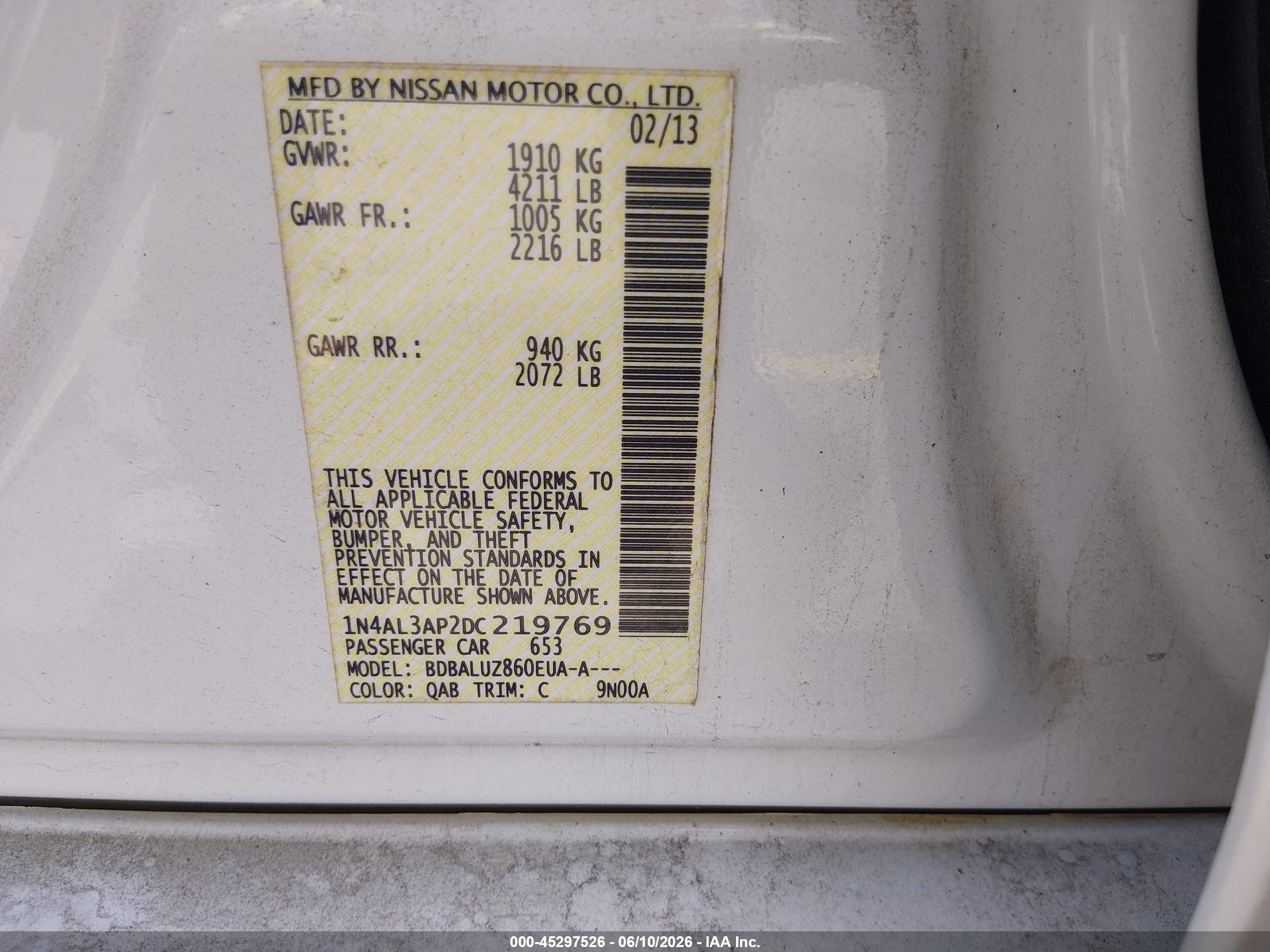 2013 Nissan Altima 2.5 Sv White vin: 1N4AL3AP2DC219769
