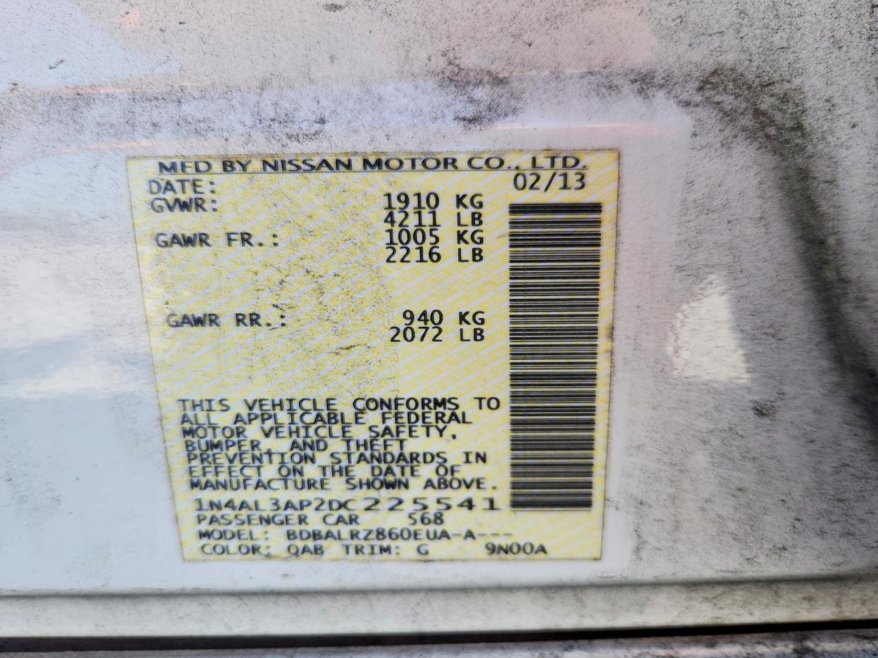 2013 Nissan Altima 2.5 White vin: 1N4AL3AP2DC225541