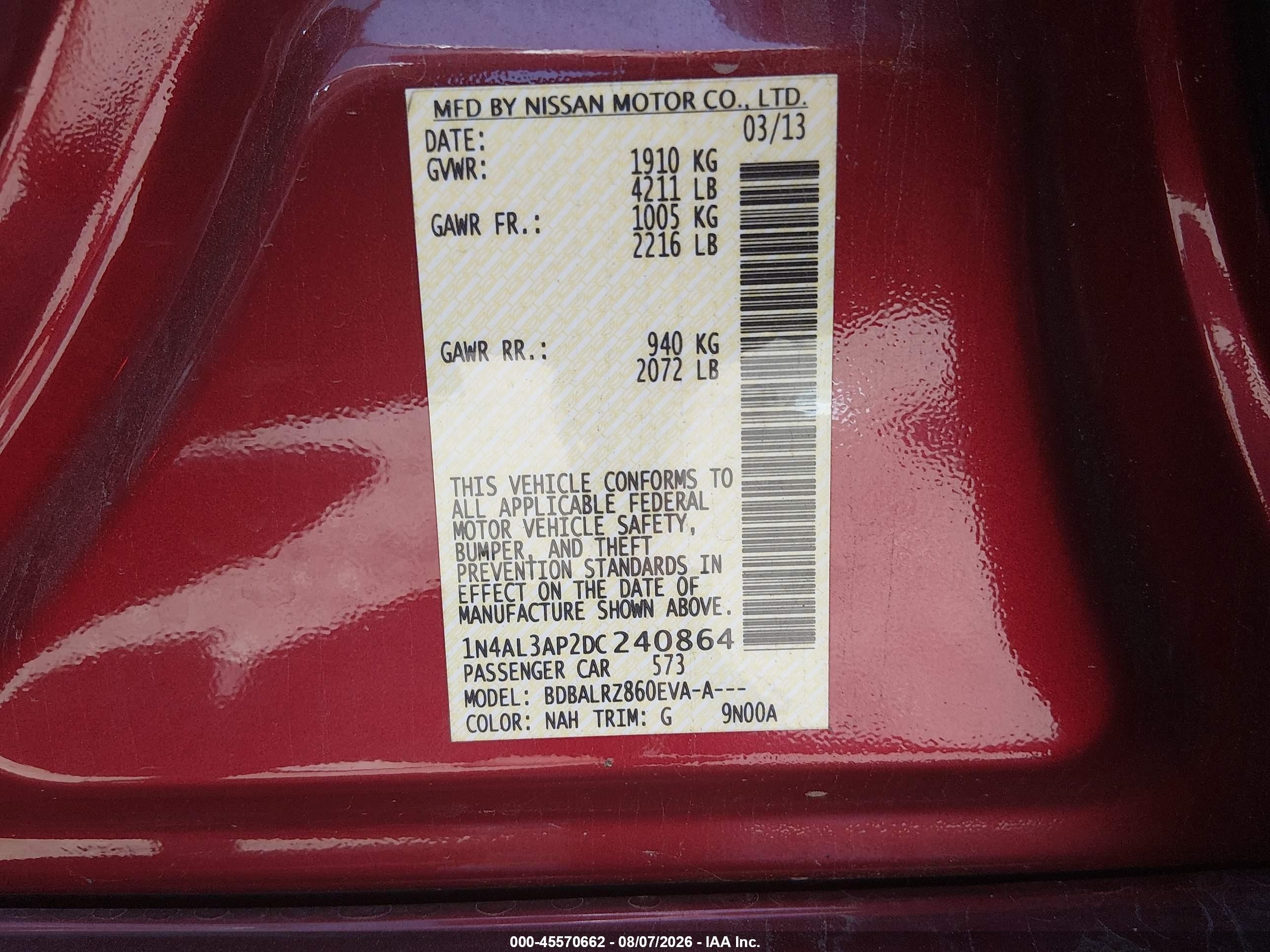 2013 Nissan Altima 2.5 S Red vin: 1N4AL3AP2DC240864
