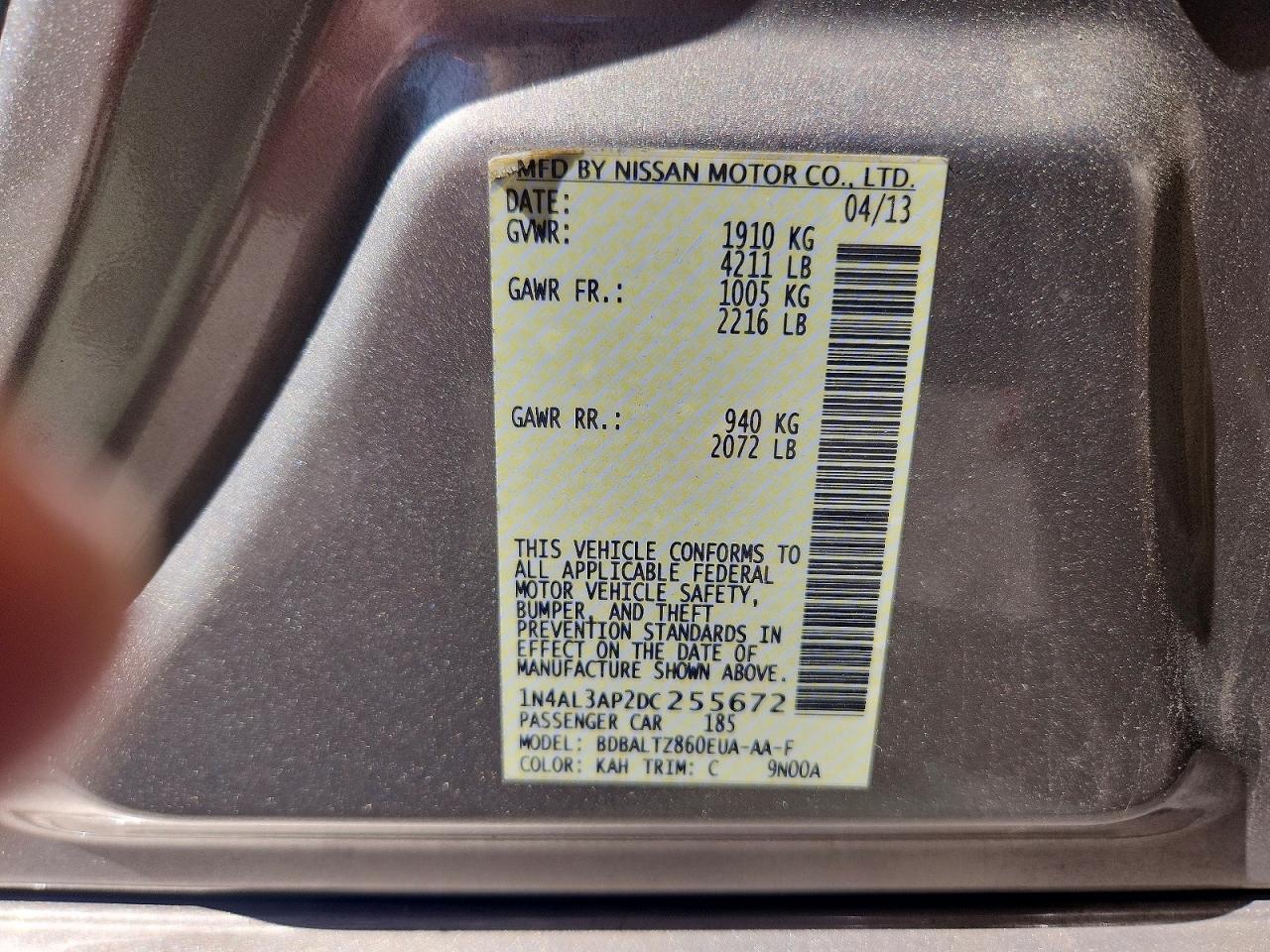 2013 Nissan Altima 2.5 Gold vin: 1N4AL3AP2DC255672
