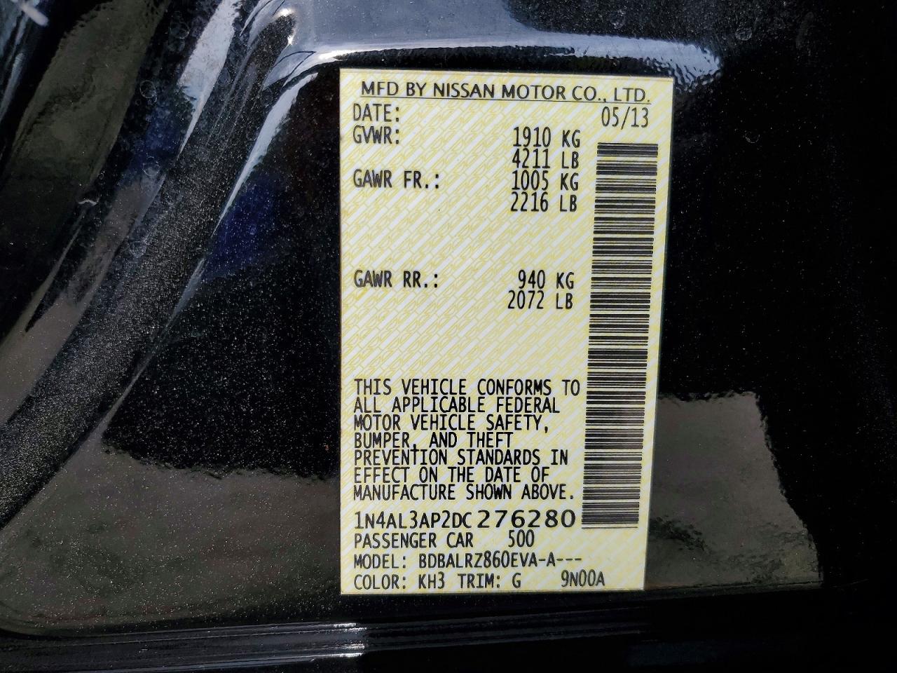 2013 Nissan Altima 2.5 Black vin: 1N4AL3AP2DC276280