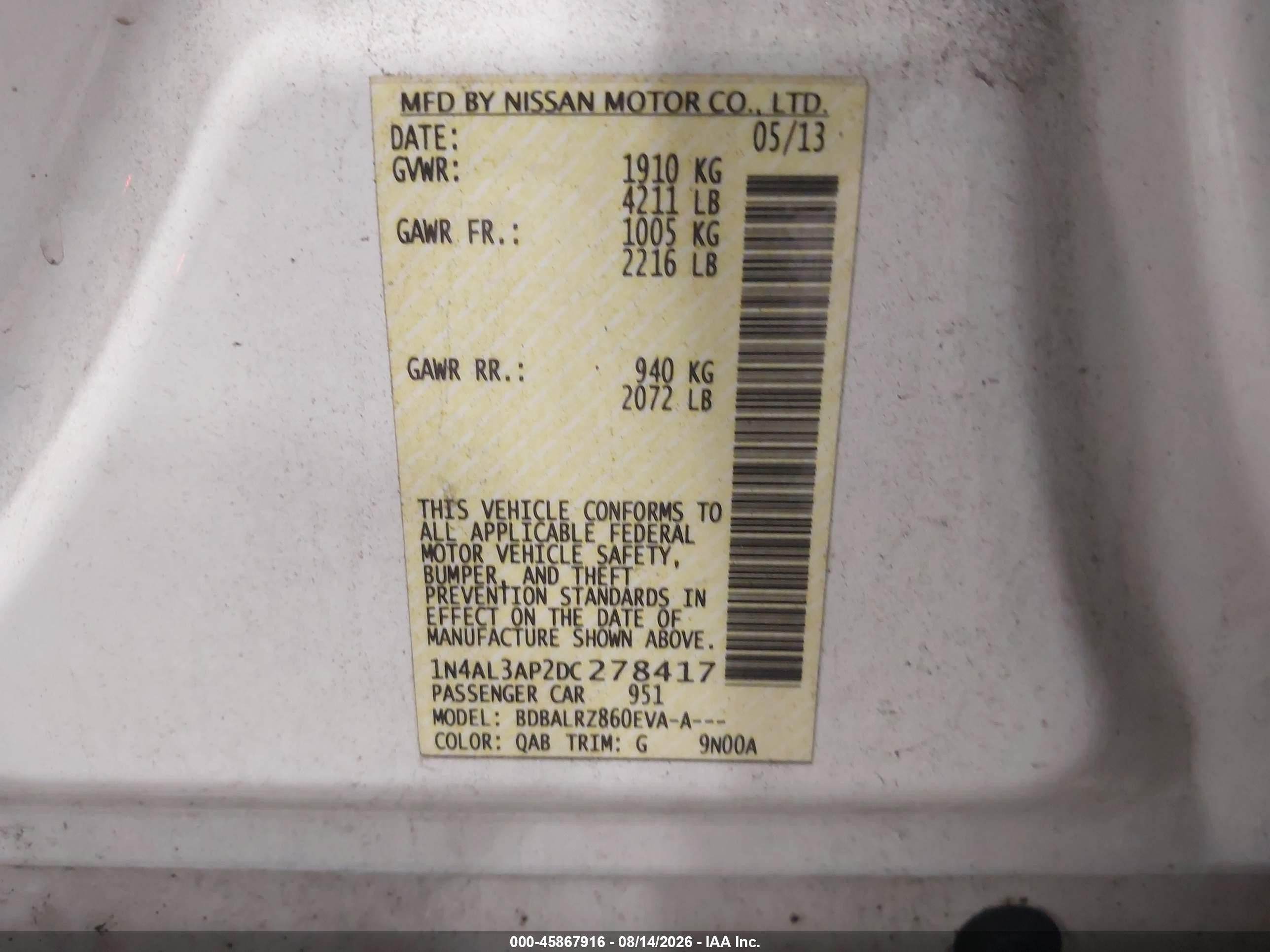 2013 Nissan Altima 2.5 S White vin: 1N4AL3AP2DC278417