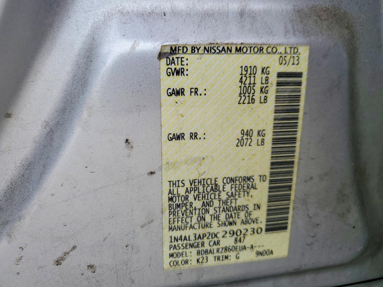 2013 Nissan Altima 2.5 Silver vin: 1N4AL3AP2DC290230