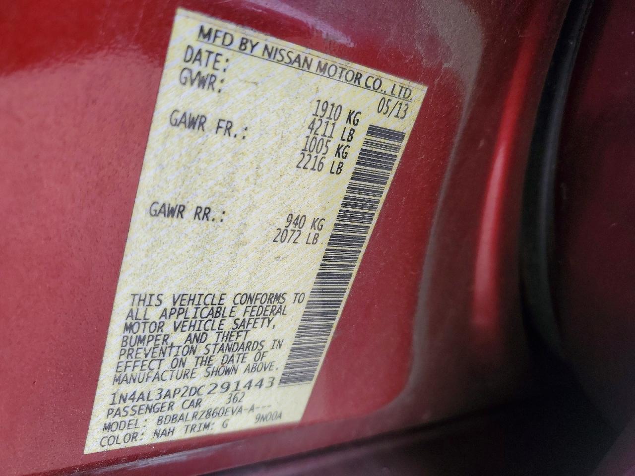 2013 Nissan Altima 2.5 Maroon vin: 1N4AL3AP2DC291443