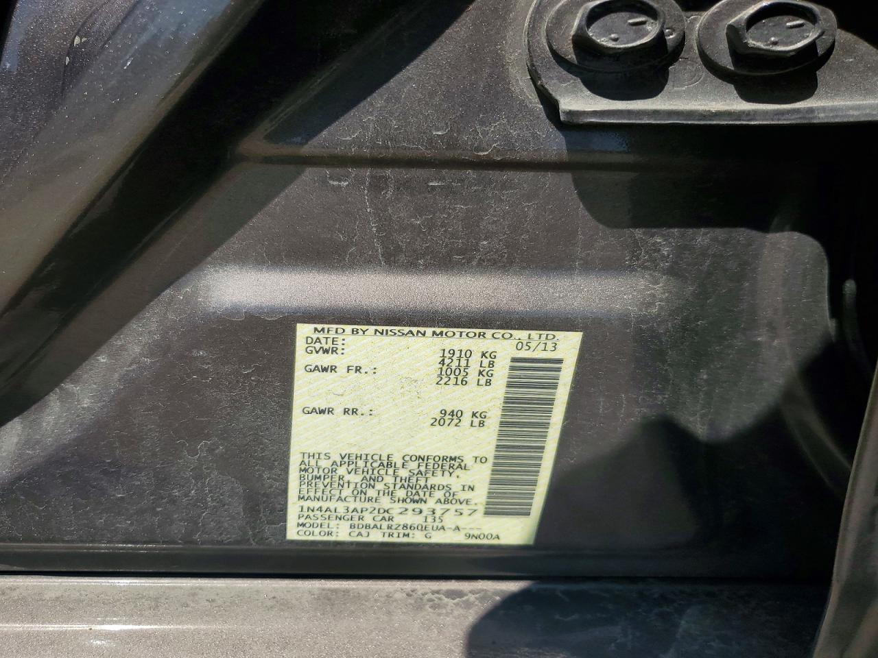 2013 Nissan Altima 2.5 S Charcoal vin: 1N4AL3AP2DC293757