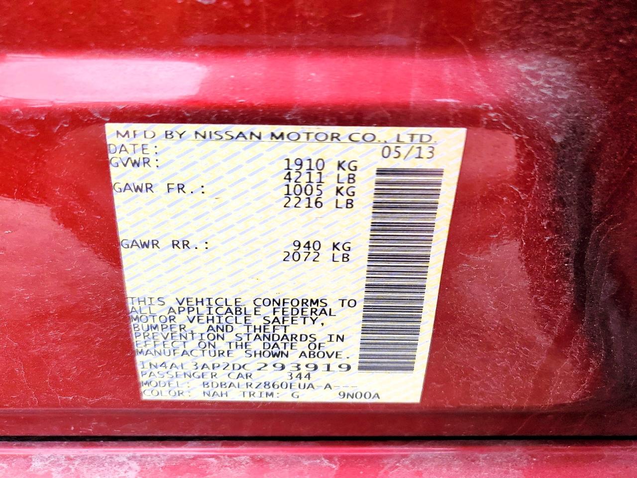 2013 Nissan Altima 2.5 S Red vin: 1N4AL3AP2DC293919