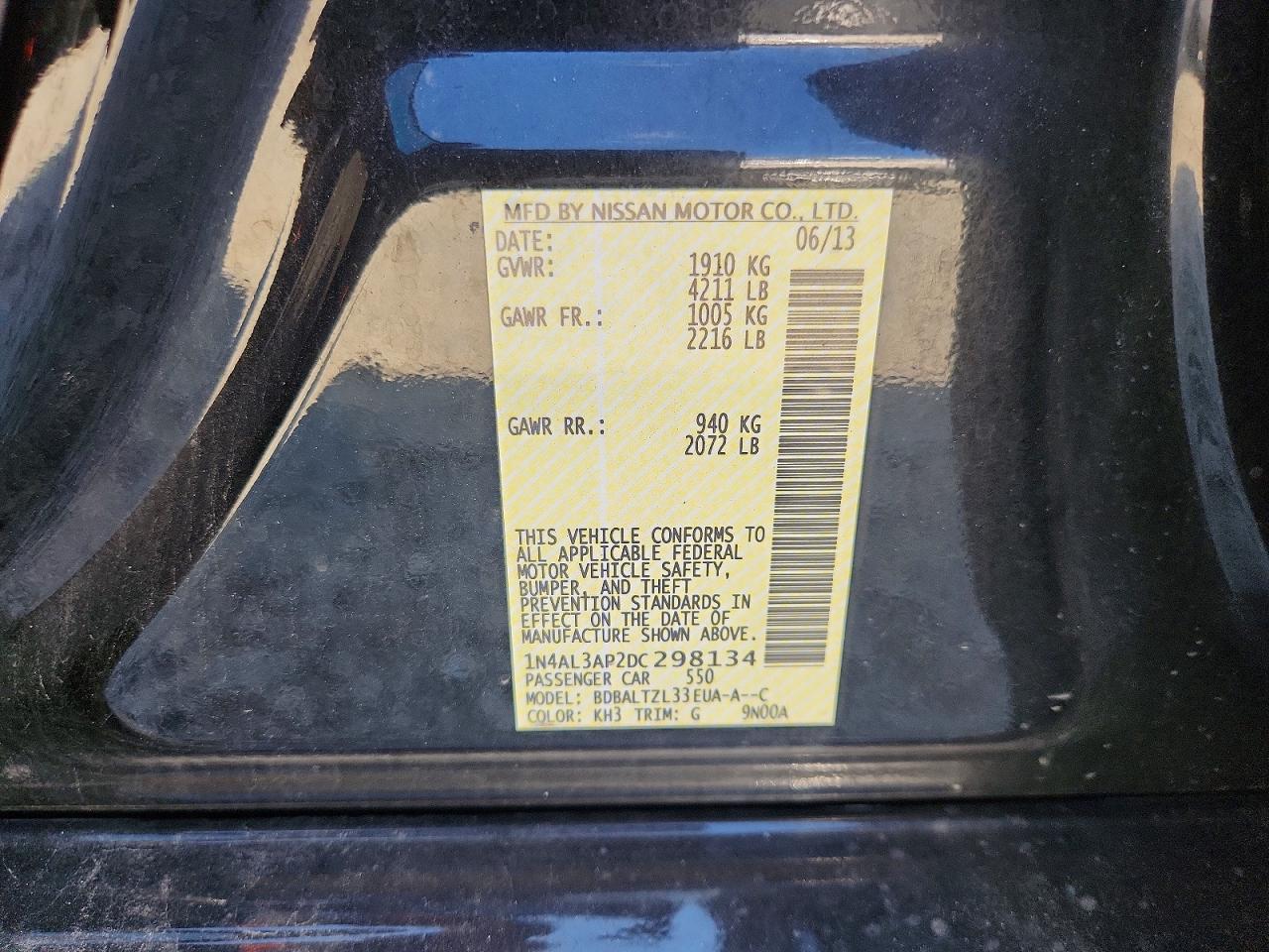 2013 Nissan Altima 2.5 Black vin: 1N4AL3AP2DC298134