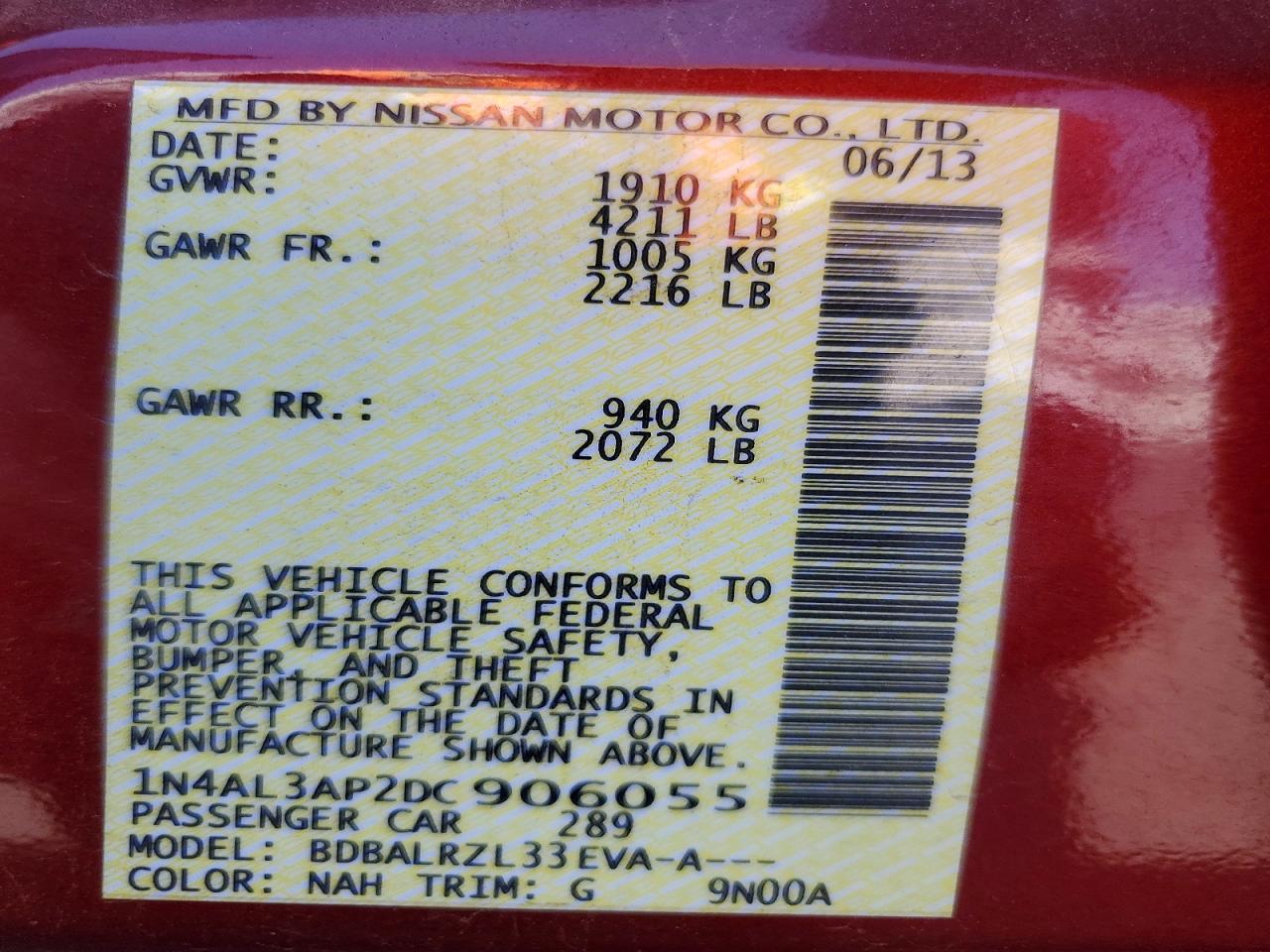 2013 Nissan Altima 2.5 Red vin: 1N4AL3AP2DC906055