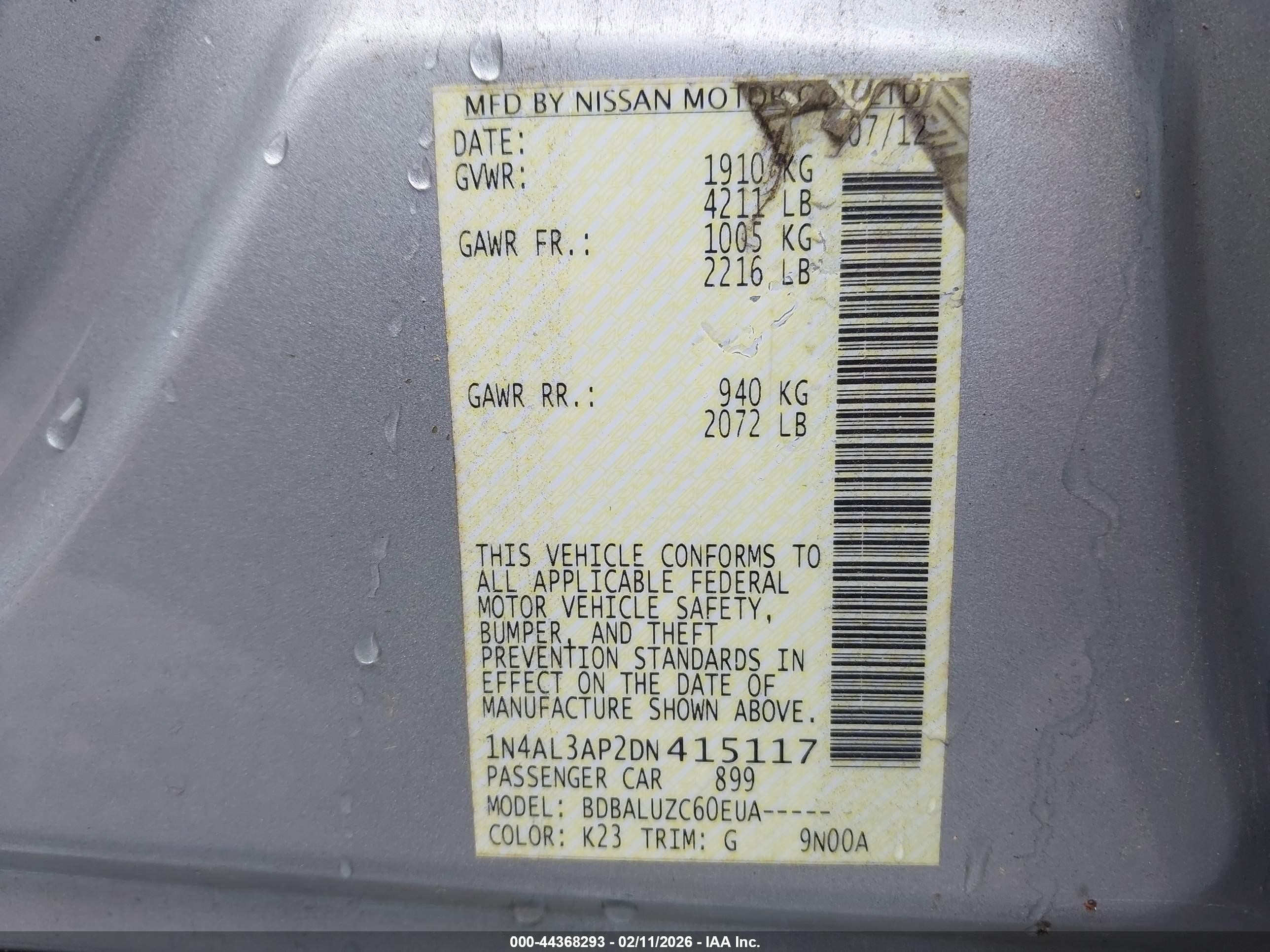2013 Nissan Altima 2.5 Sv Gray vin: 1N4AL3AP2DN415117