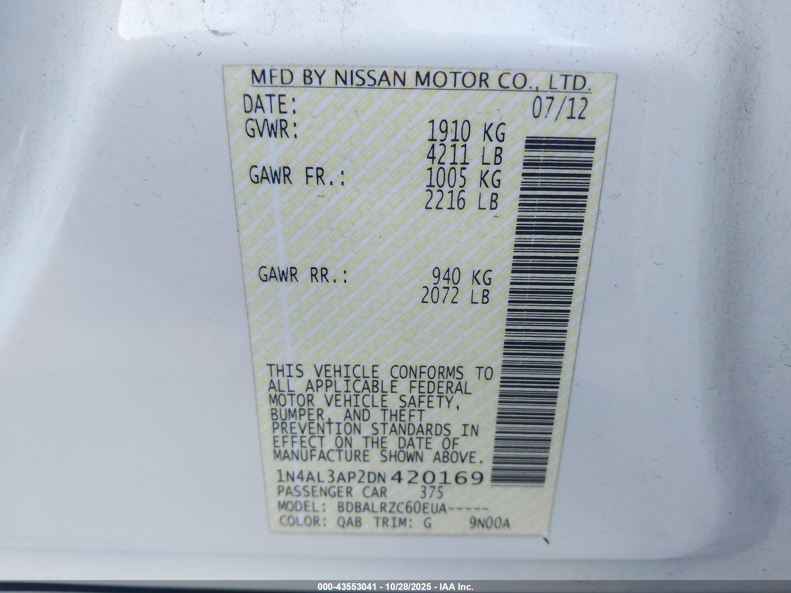 2013 Nissan Altima 2.5 S White vin: 1N4AL3AP2DN420169