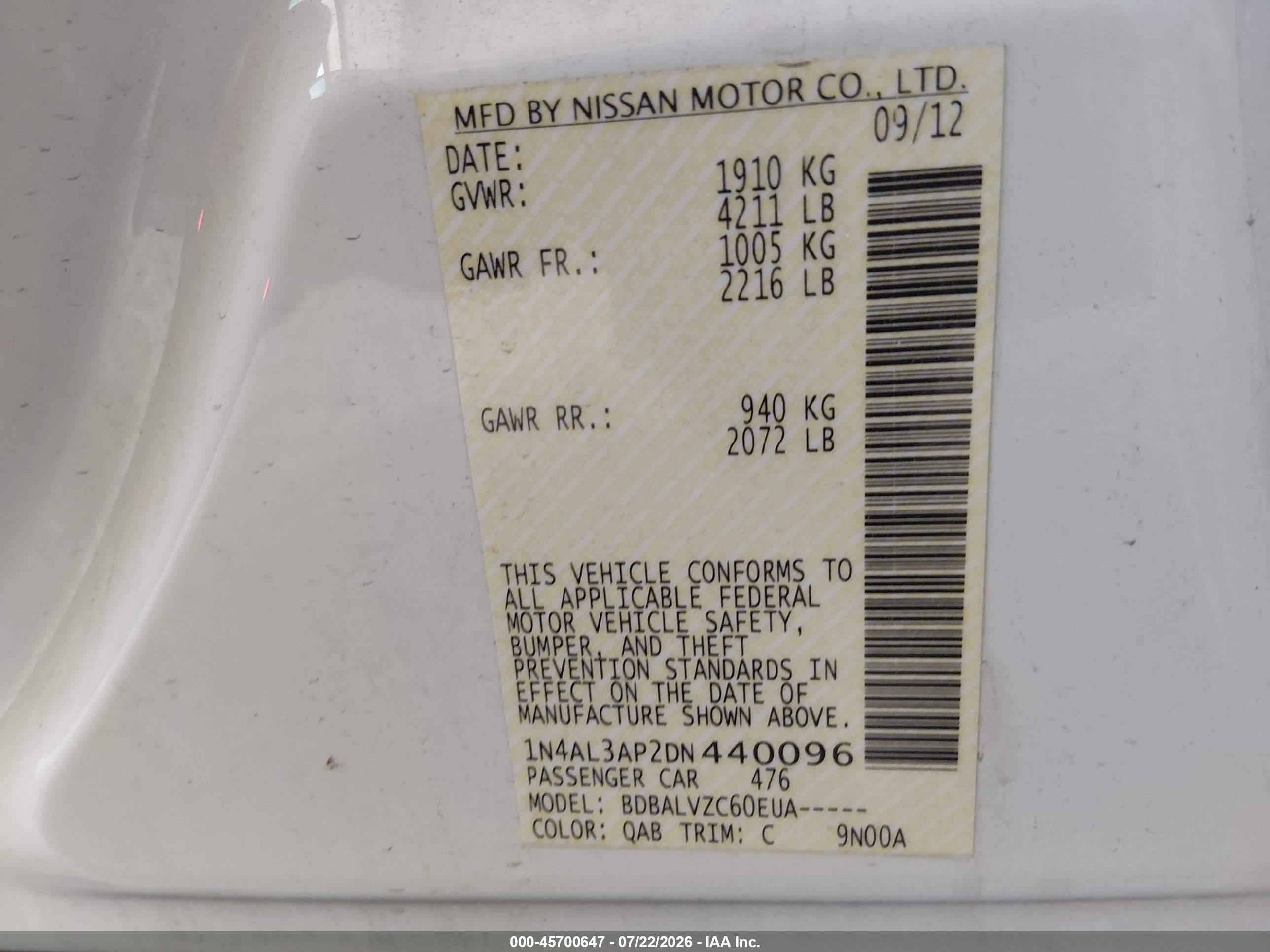 2013 Nissan Altima 2.5 Sl White vin: 1N4AL3AP2DN440096