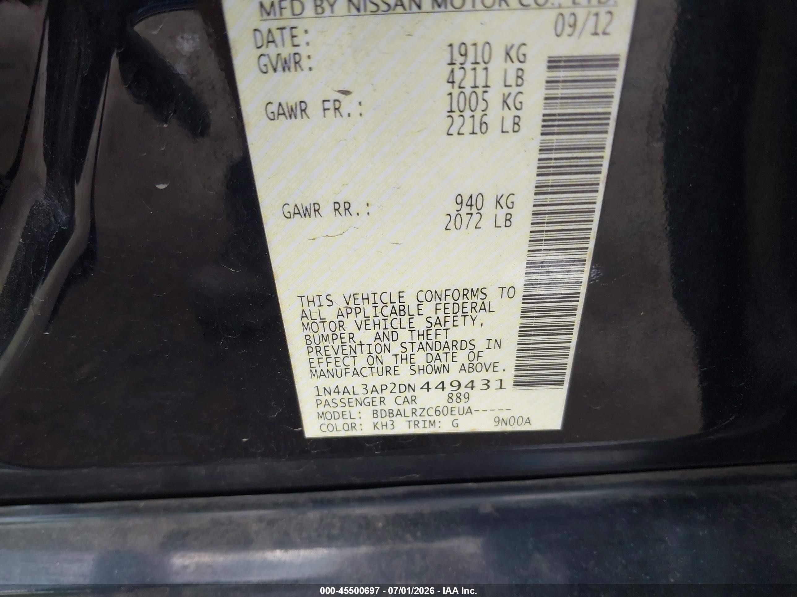 2013 Nissan Altima 2.5 S Black vin: 1N4AL3AP2DN449431