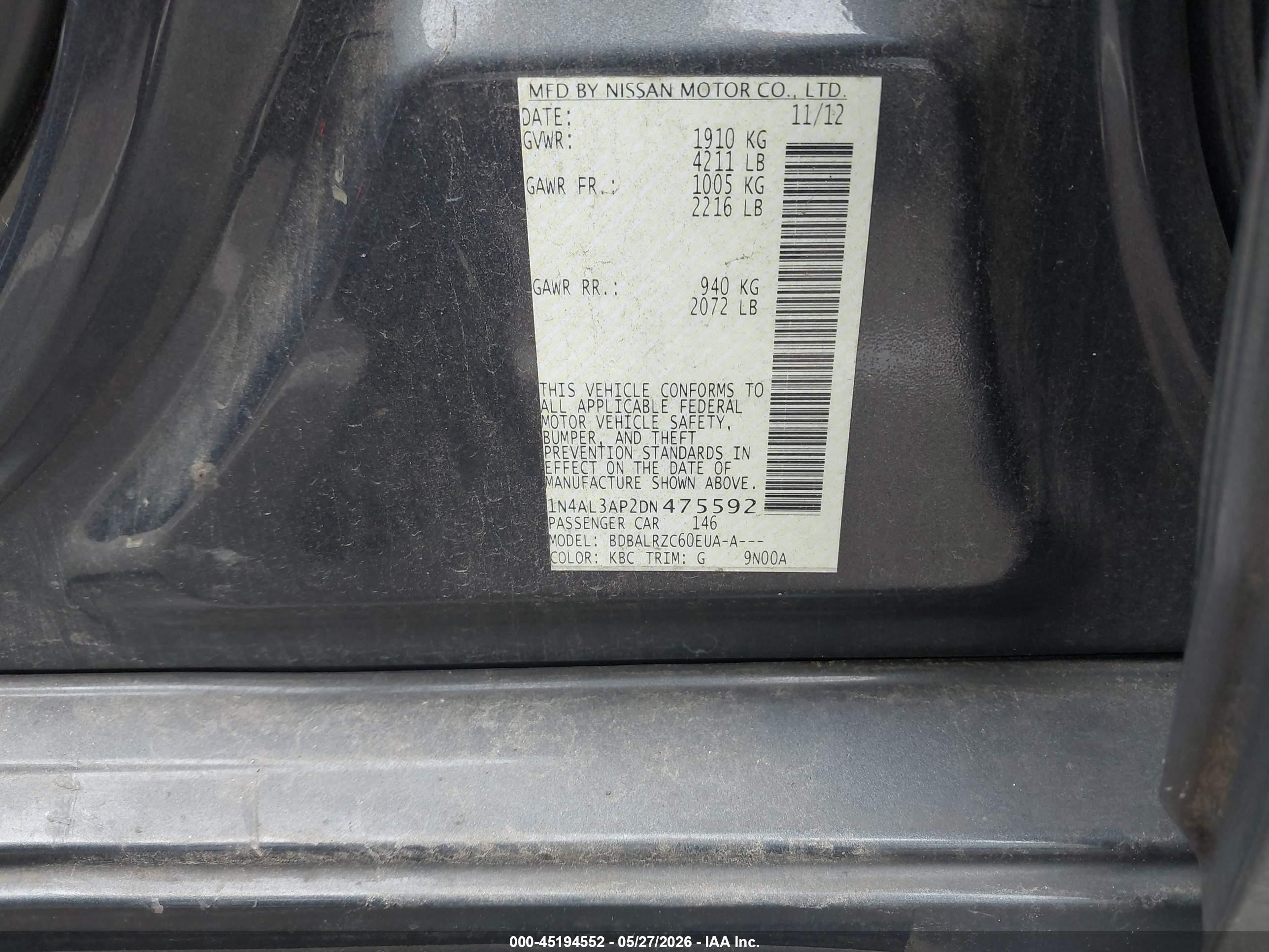 2013 Nissan Altima 2.5 S Gray vin: 1N4AL3AP2DN475592