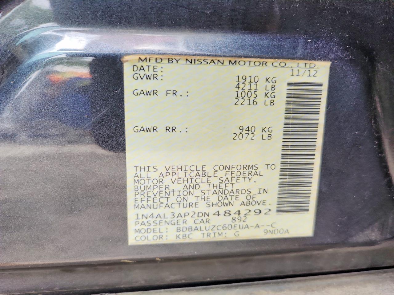 2013 Nissan Altima 2.5/s/sv/sl Gray vin: 1N4AL3AP2DN484292