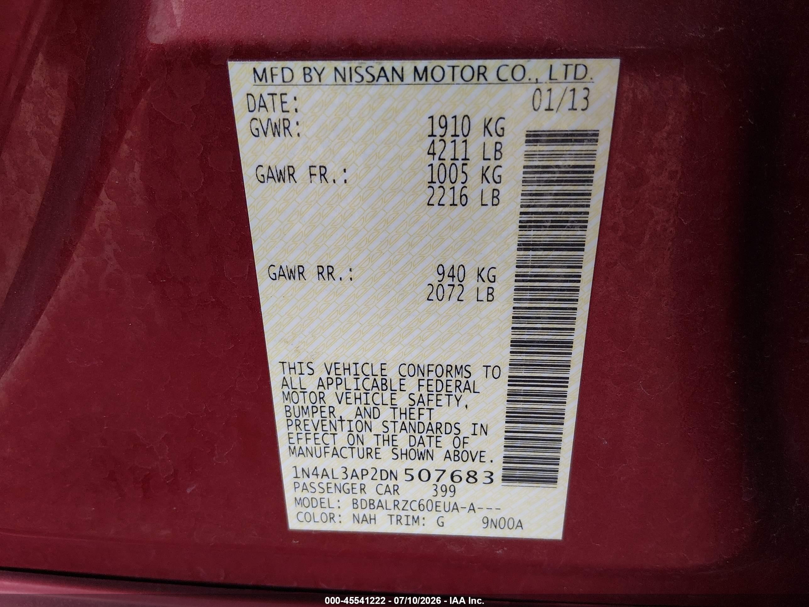 2013 Nissan Altima 2.5 S Red vin: 1N4AL3AP2DN507683