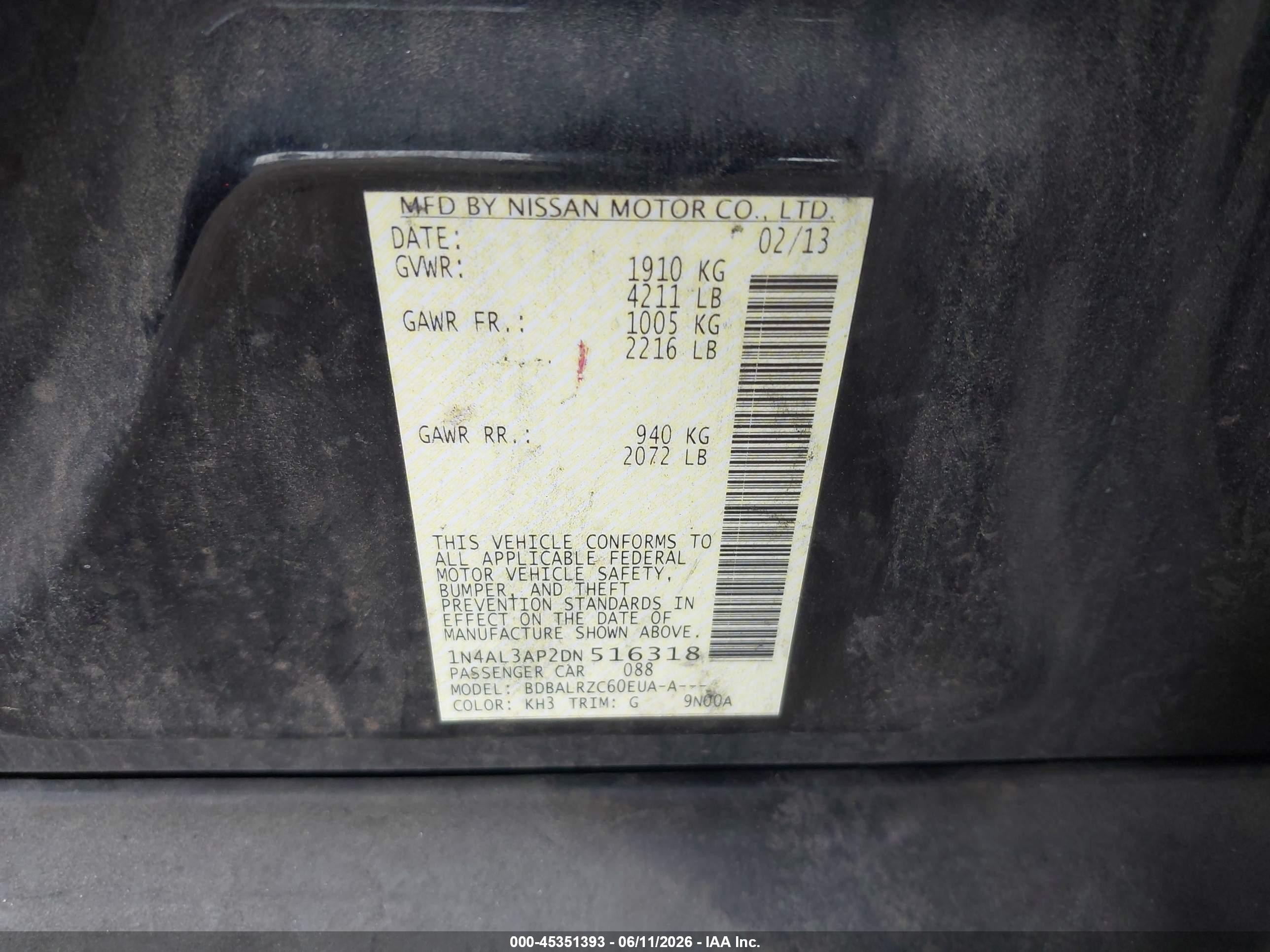 2013 Nissan Altima 2.5 S Black vin: 1N4AL3AP2DN516318