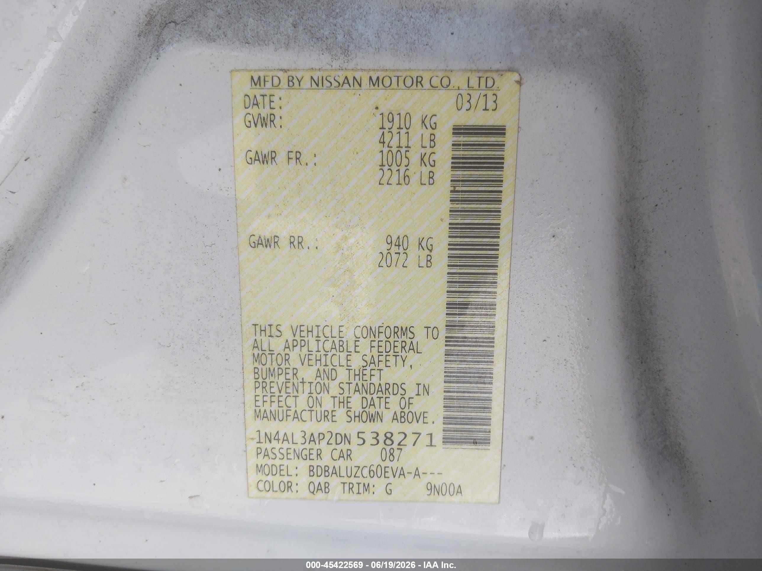 2013 Nissan Altima 2.5 Sv White vin: 1N4AL3AP2DN538271