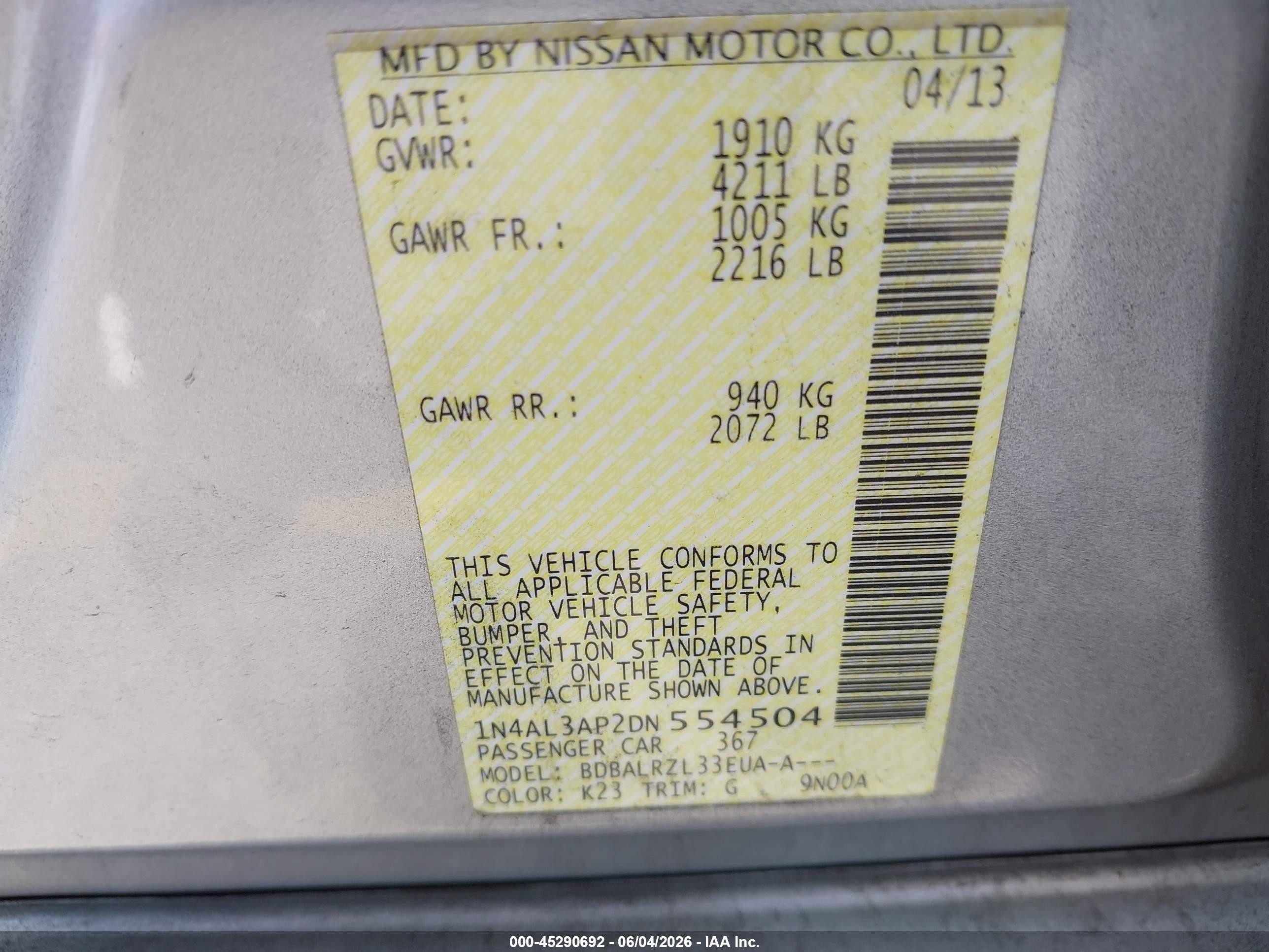 2013 Nissan Altima 2.5 S Silver vin: 1N4AL3AP2DN554504