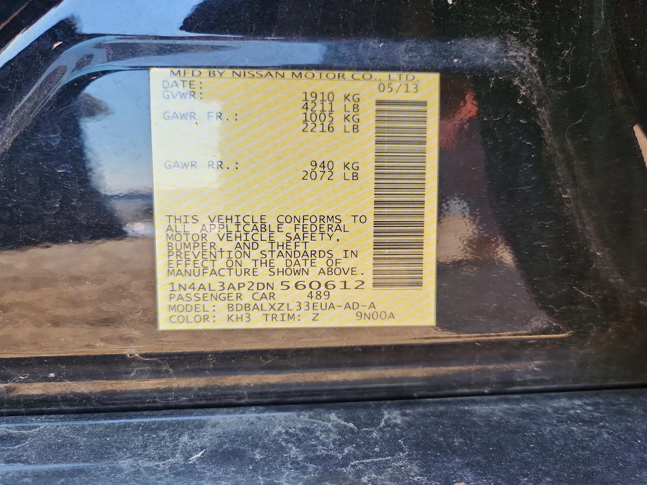 2013 Nissan Altima 2.5 Black vin: 1N4AL3AP2DN560612