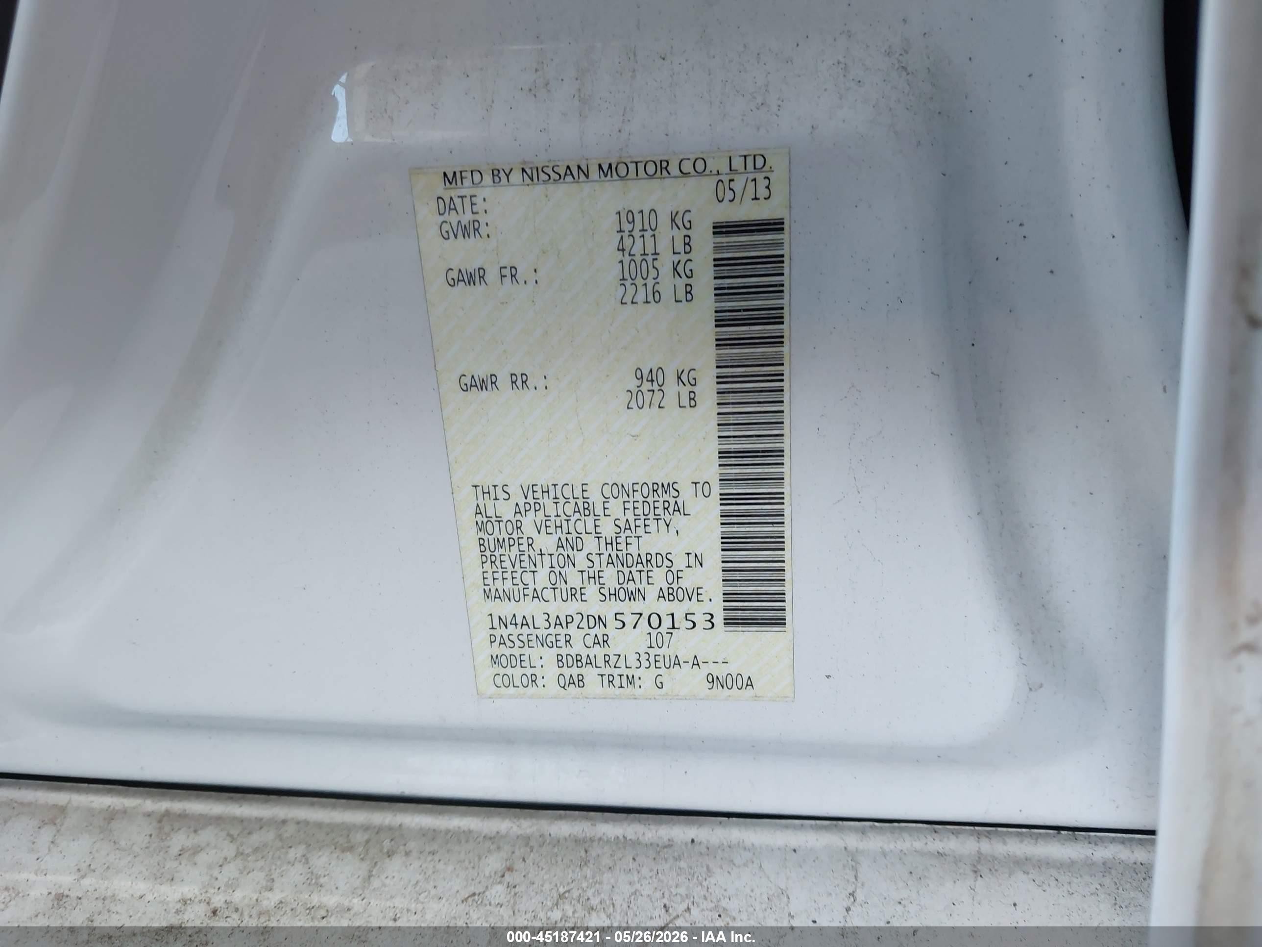2013 Nissan Altima 2.5 S Белый vin: 1N4AL3AP2DN570153