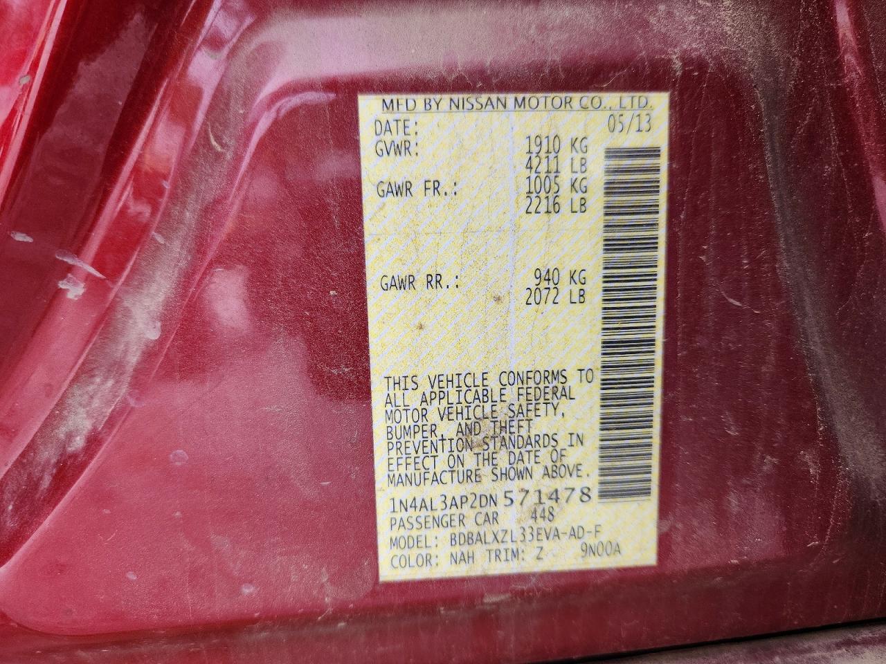 2013 Nissan Altima 2.5 Sl Red vin: 1N4AL3AP2DN571478