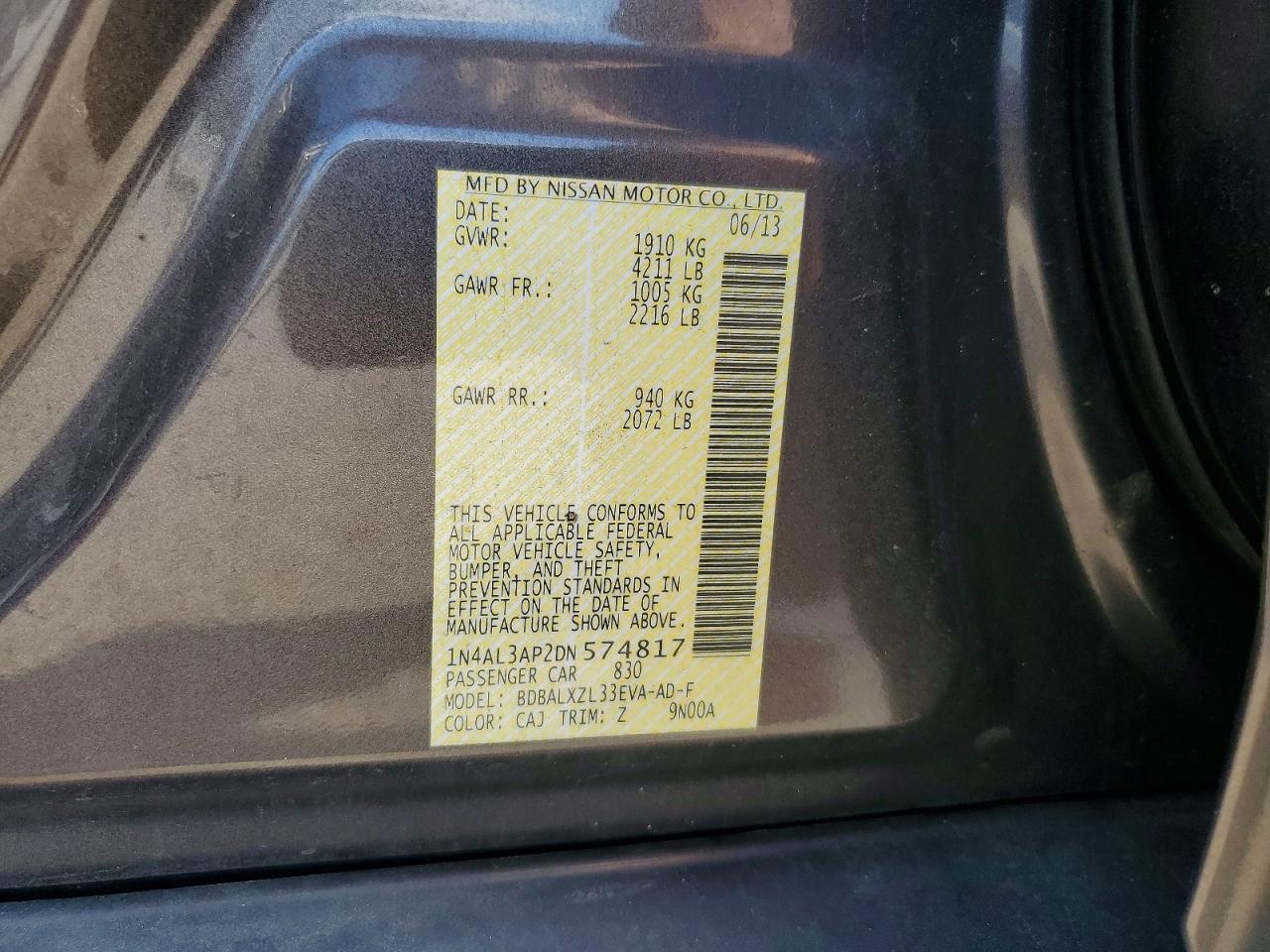 2013 Nissan Altima 2.5 Sl Gray vin: 1N4AL3AP2DN574817