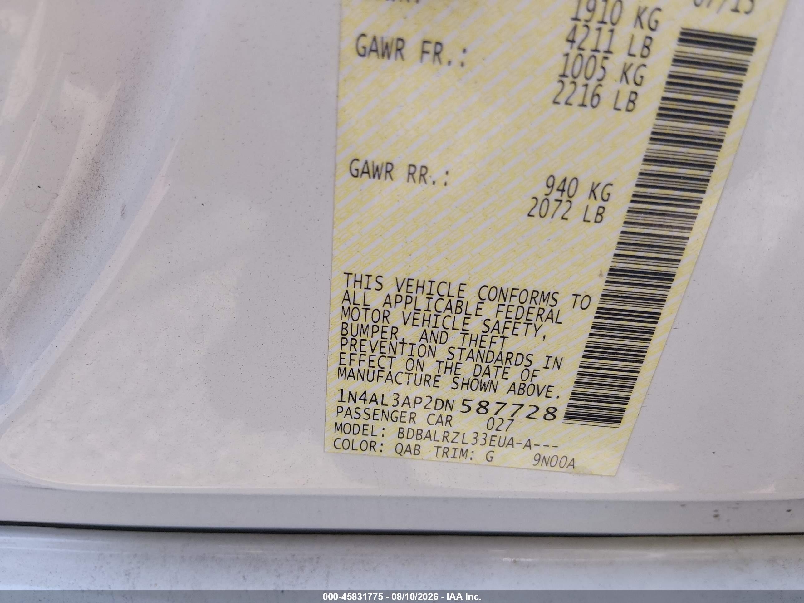2013 Nissan Altima 2.5 S White vin: 1N4AL3AP2DN587728