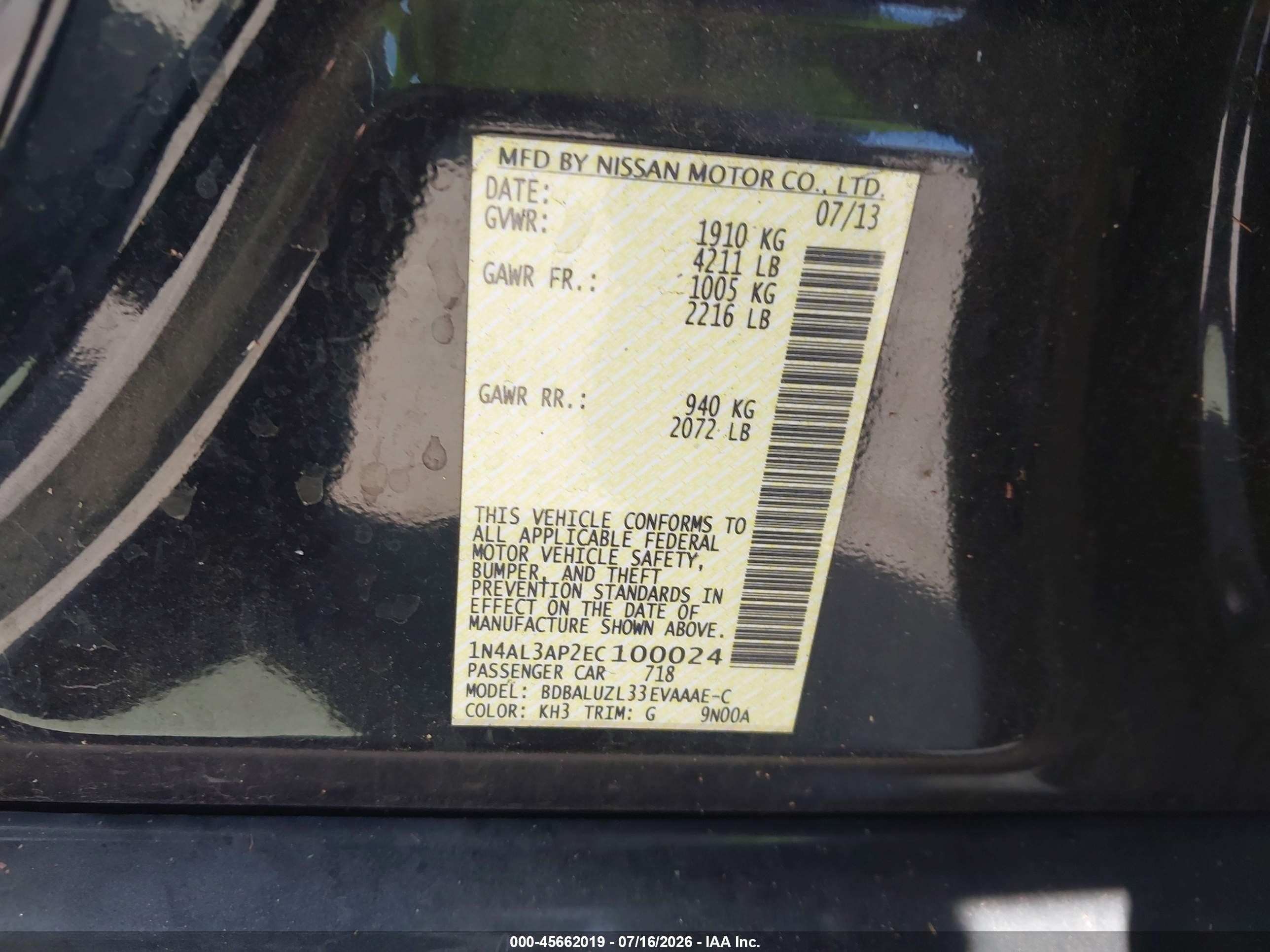 2014 Nissan Altima 2.5 Sv Black vin: 1N4AL3AP2EC100024