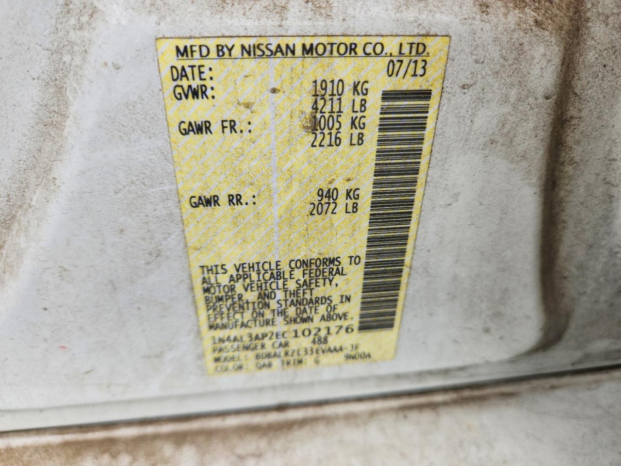 2014 Nissan Altima 2.5 S White vin: 1N4AL3AP2EC102176