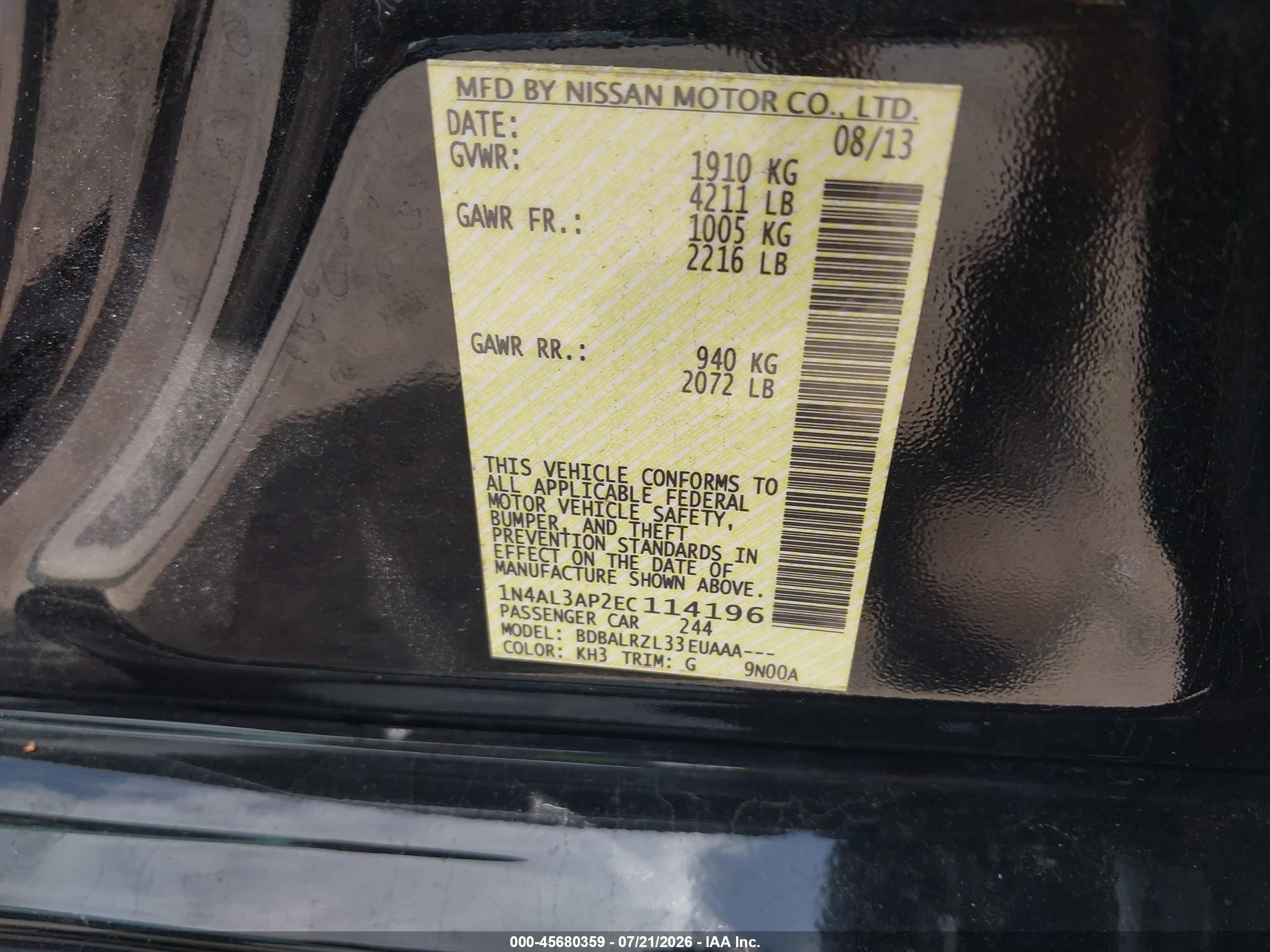 2014 Nissan Altima 2.5 S Black vin: 1N4AL3AP2EC114196