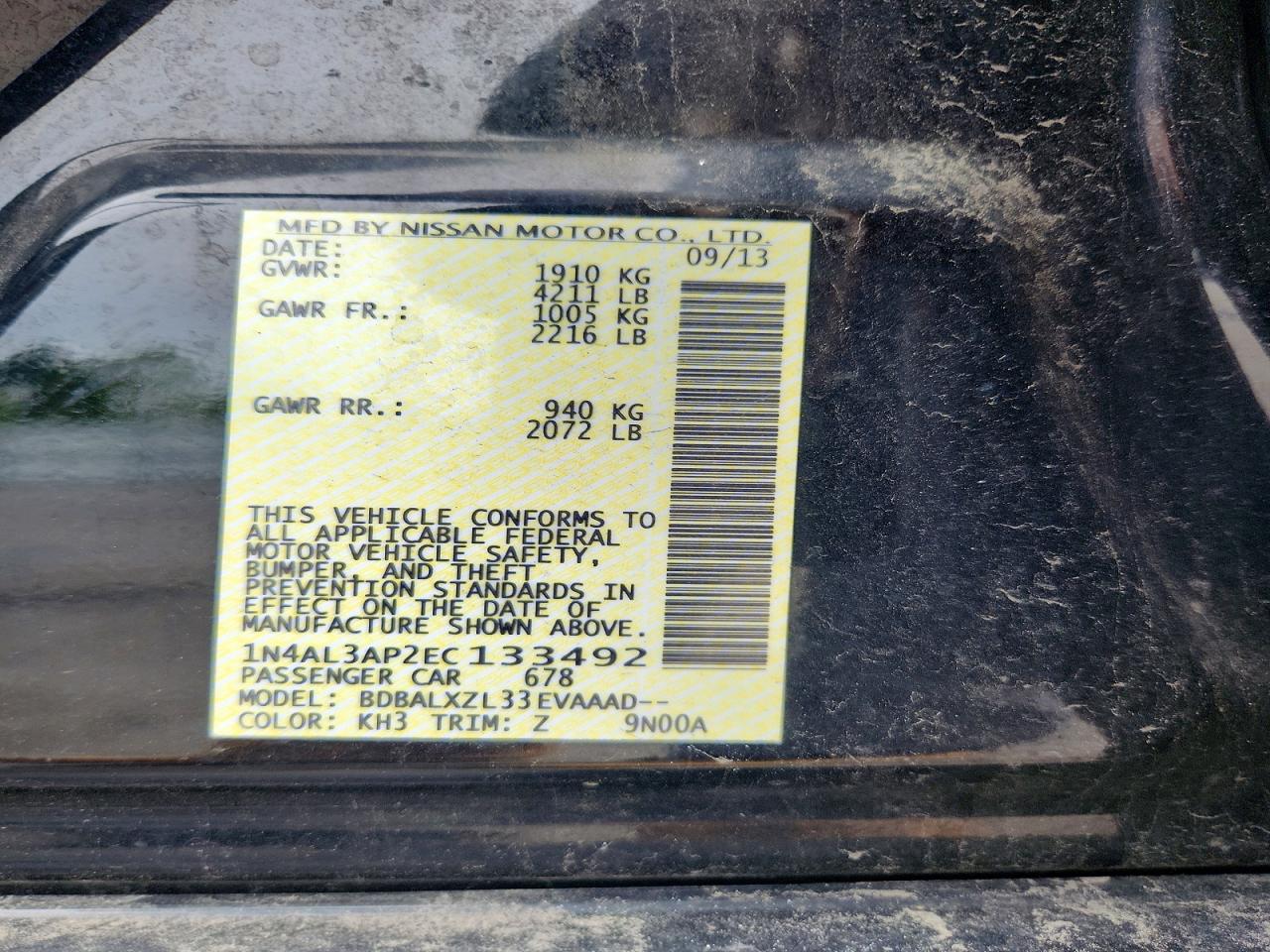 2014 Nissan Altima 2.5 Sl Black vin: 1N4AL3AP2EC133492