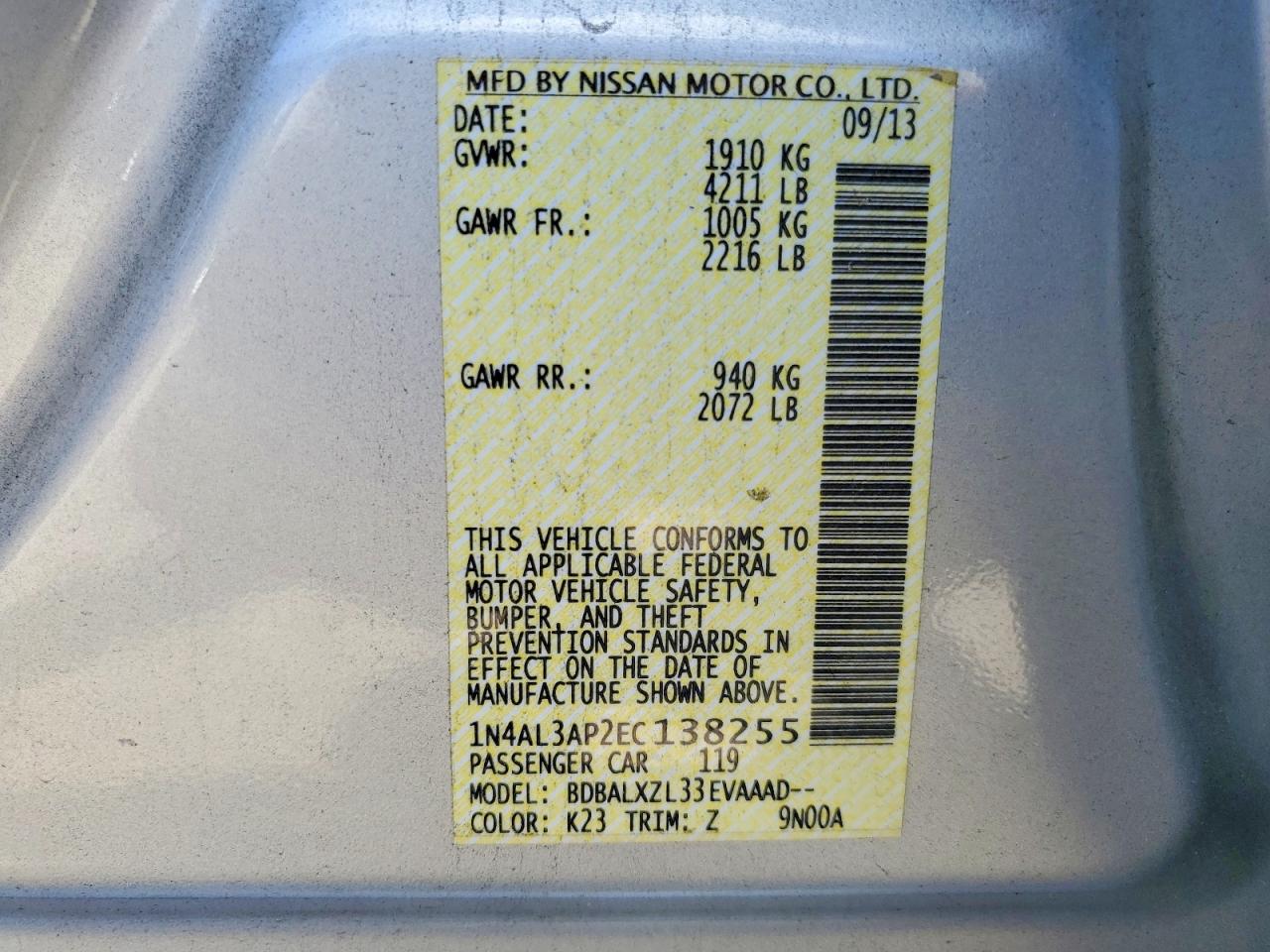 2014 Nissan Altima 2.5 Sl Silver vin: 1N4AL3AP2EC138255