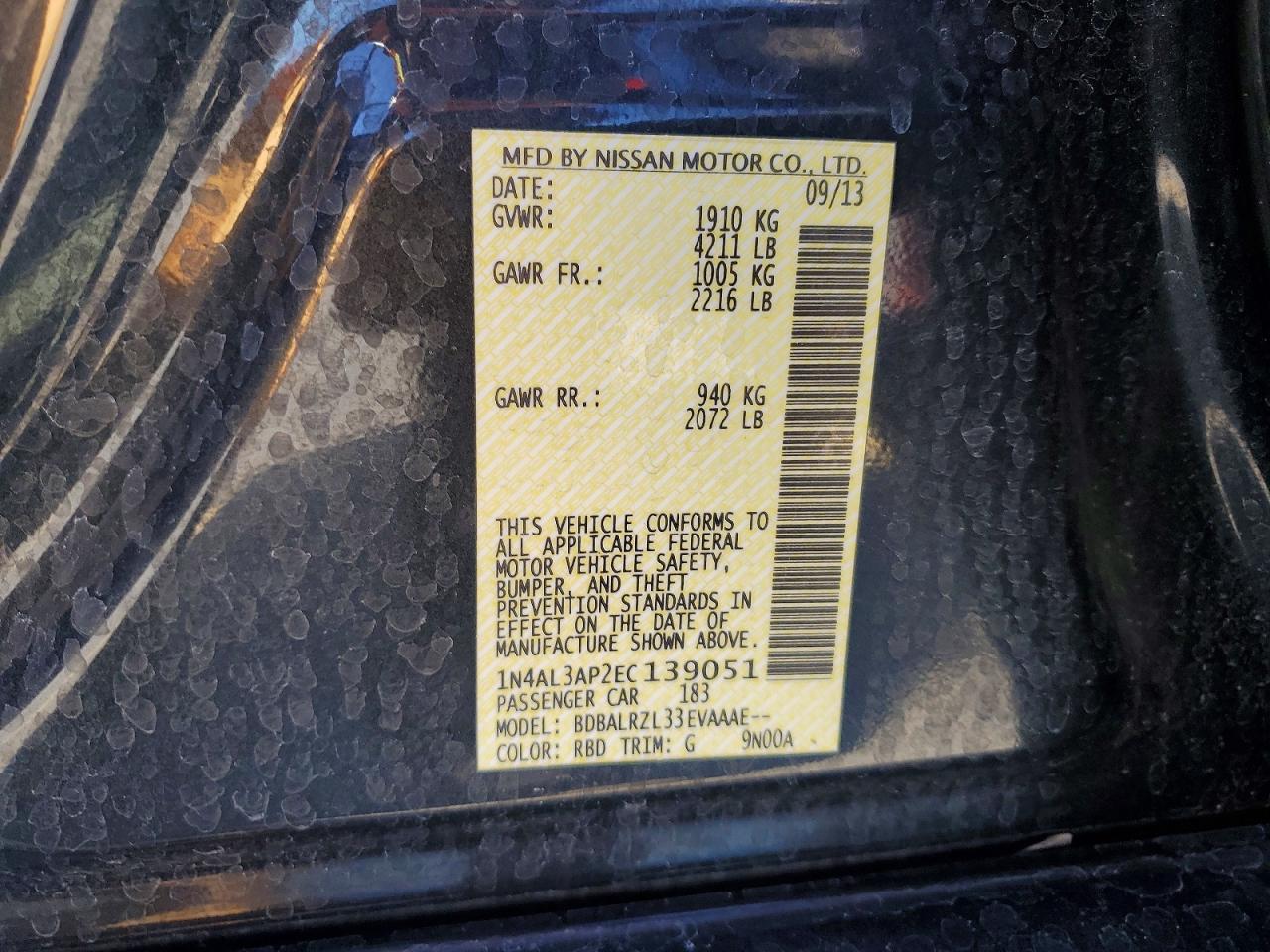 2014 Nissan Altima 2.5 S Black vin: 1N4AL3AP2EC139051