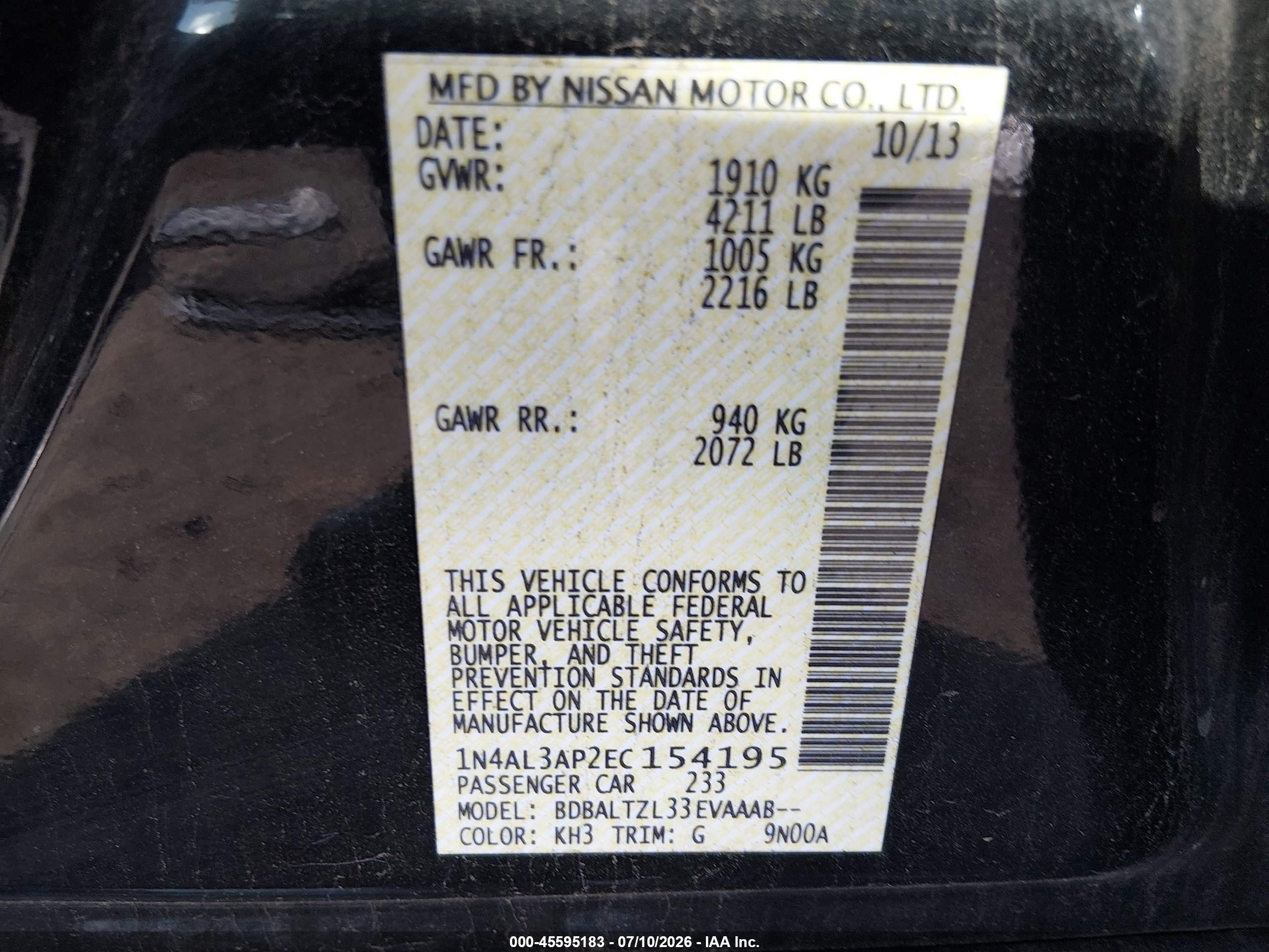 2014 Nissan Altima 2.5 Sv Black vin: 1N4AL3AP2EC154195