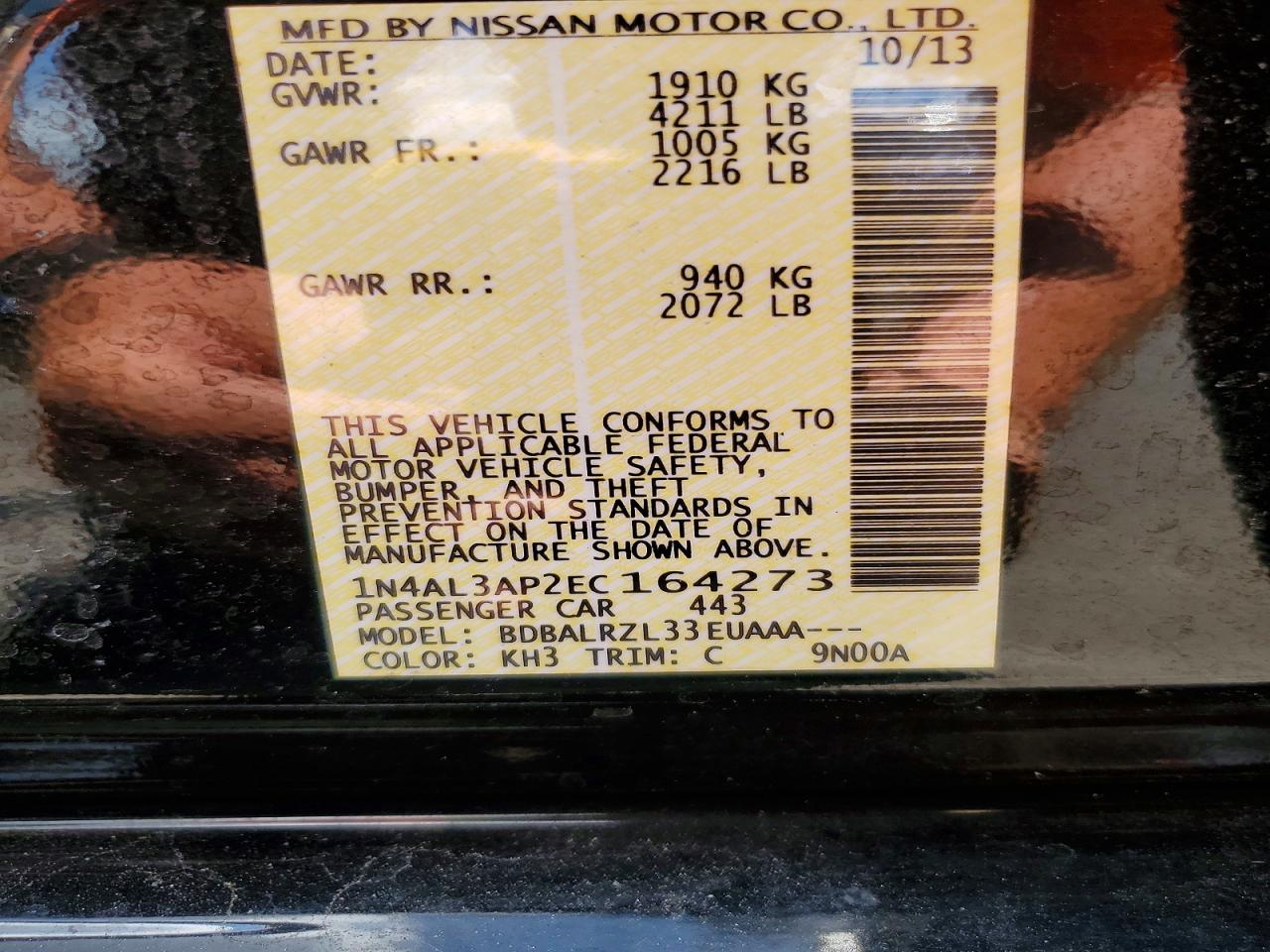 2014 Nissan Altima 2.5 S Black vin: 1N4AL3AP2EC164273