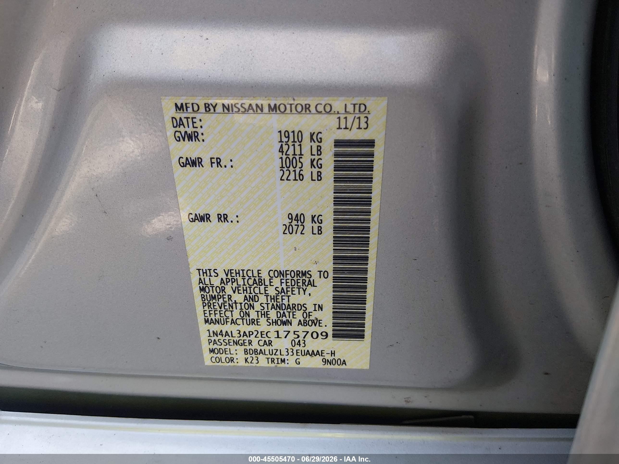 2014 Nissan Altima 2.5 Sv Серебряный vin: 1N4AL3AP2EC175709