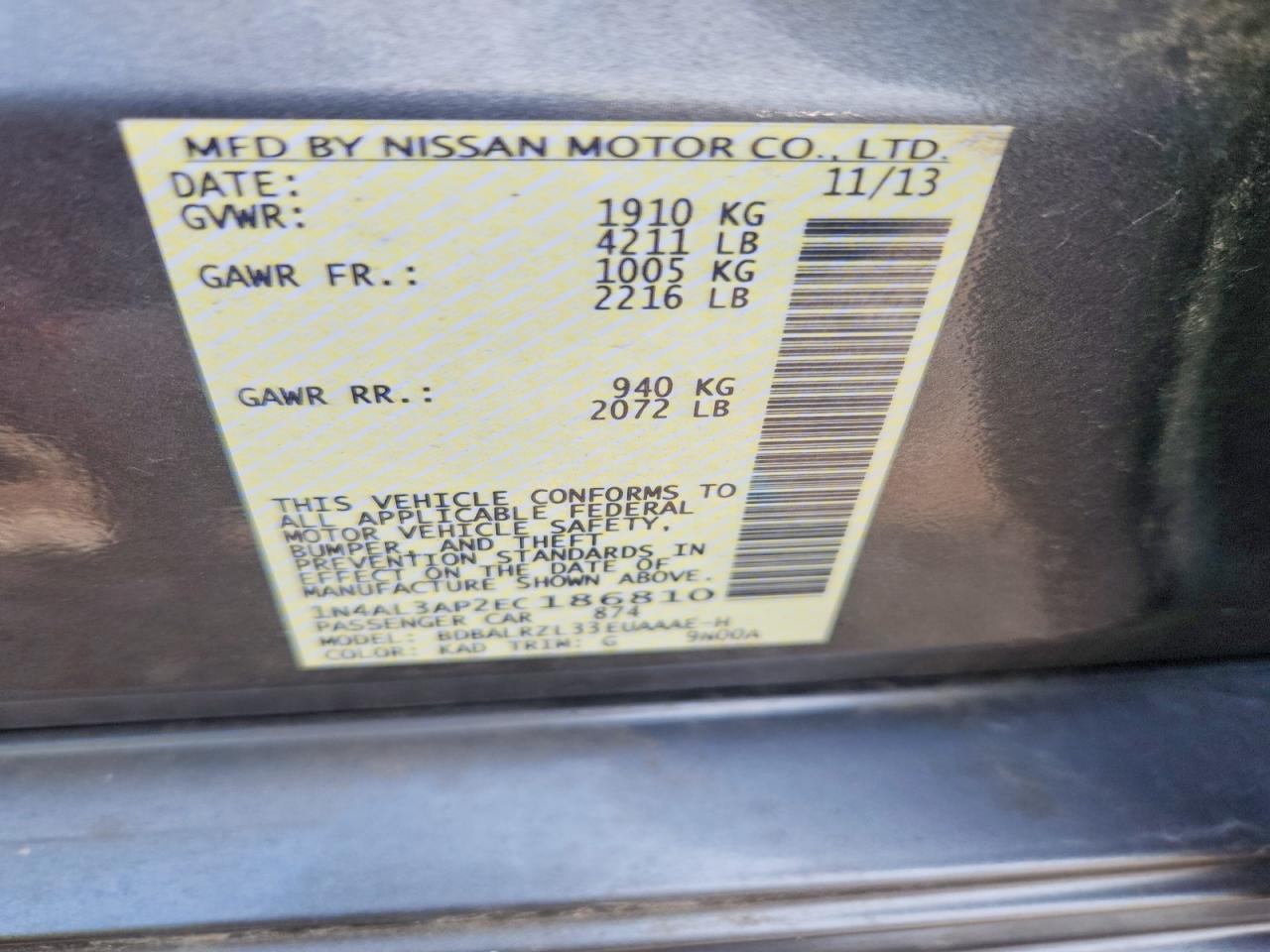 2014 Nissan Altima 2.5 S Gray vin: 1N4AL3AP2EC186810