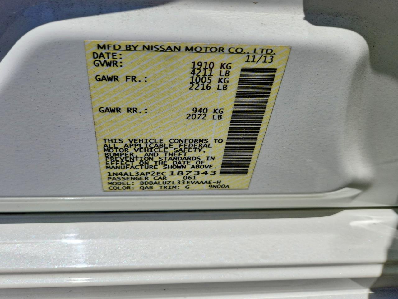 2014 Nissan Altima 2.5 Sv White vin: 1N4AL3AP2EC187343