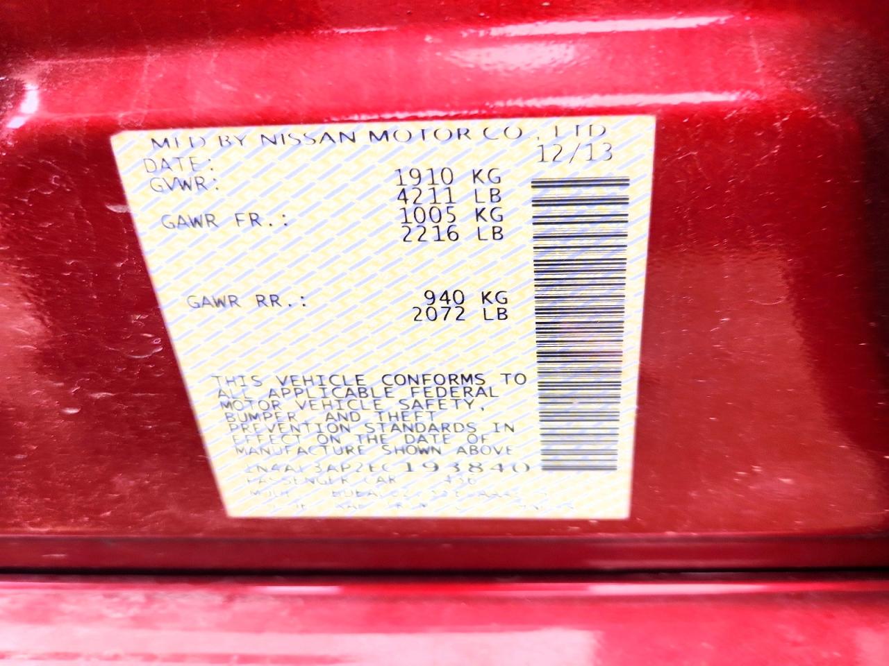 2014 Nissan Altima 2.5 Sv Red vin: 1N4AL3AP2EC193840