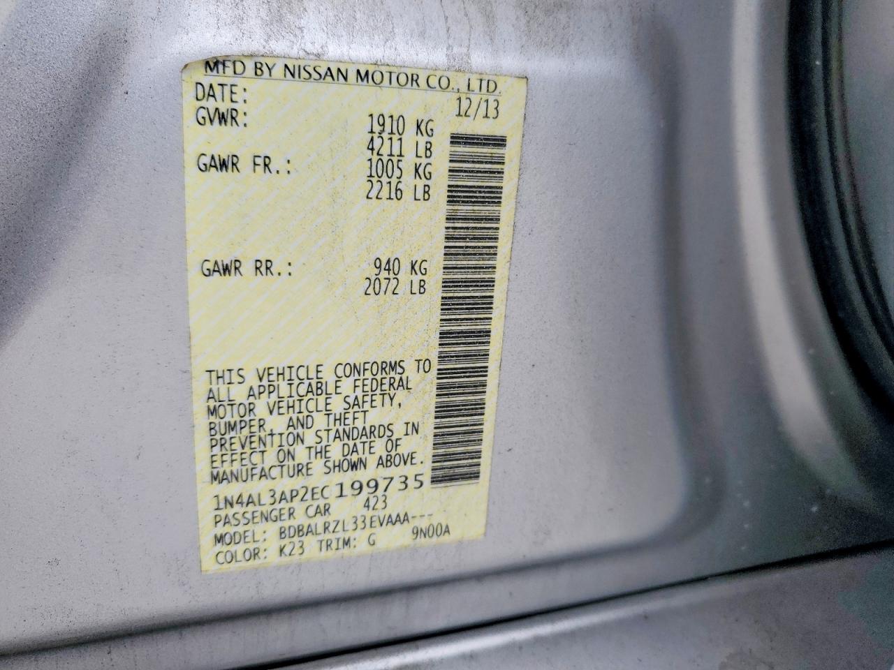 2014 Nissan Altima 2.5 S Silver vin: 1N4AL3AP2EC199735