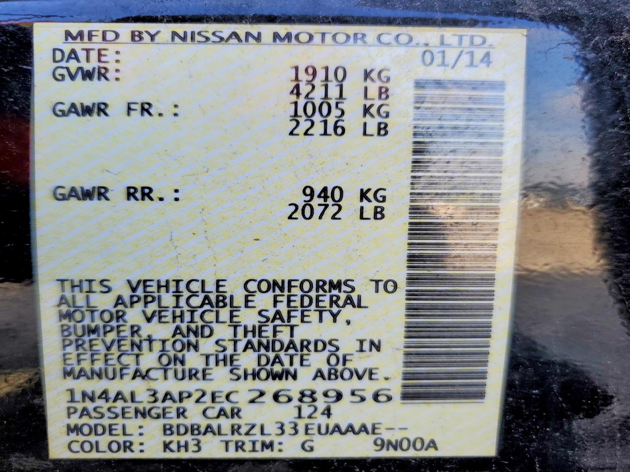 2014 Nissan Altima 2.5 S Black vin: 1N4AL3AP2EC268956