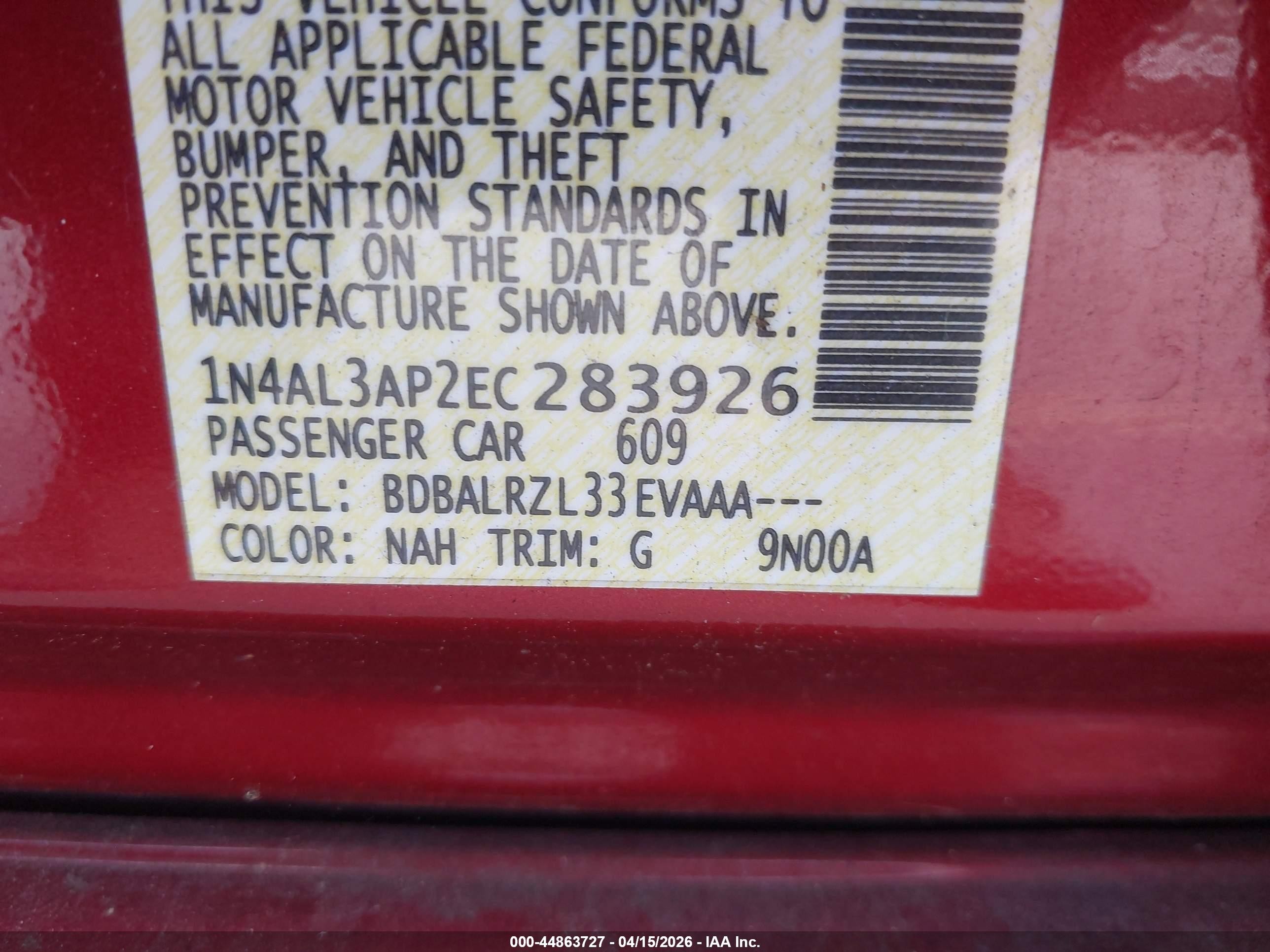 2014 Nissan Altima 2.5/2.5 S/2.5 Sl/2.5 Sv Red vin: 1N4AL3AP2EC283926