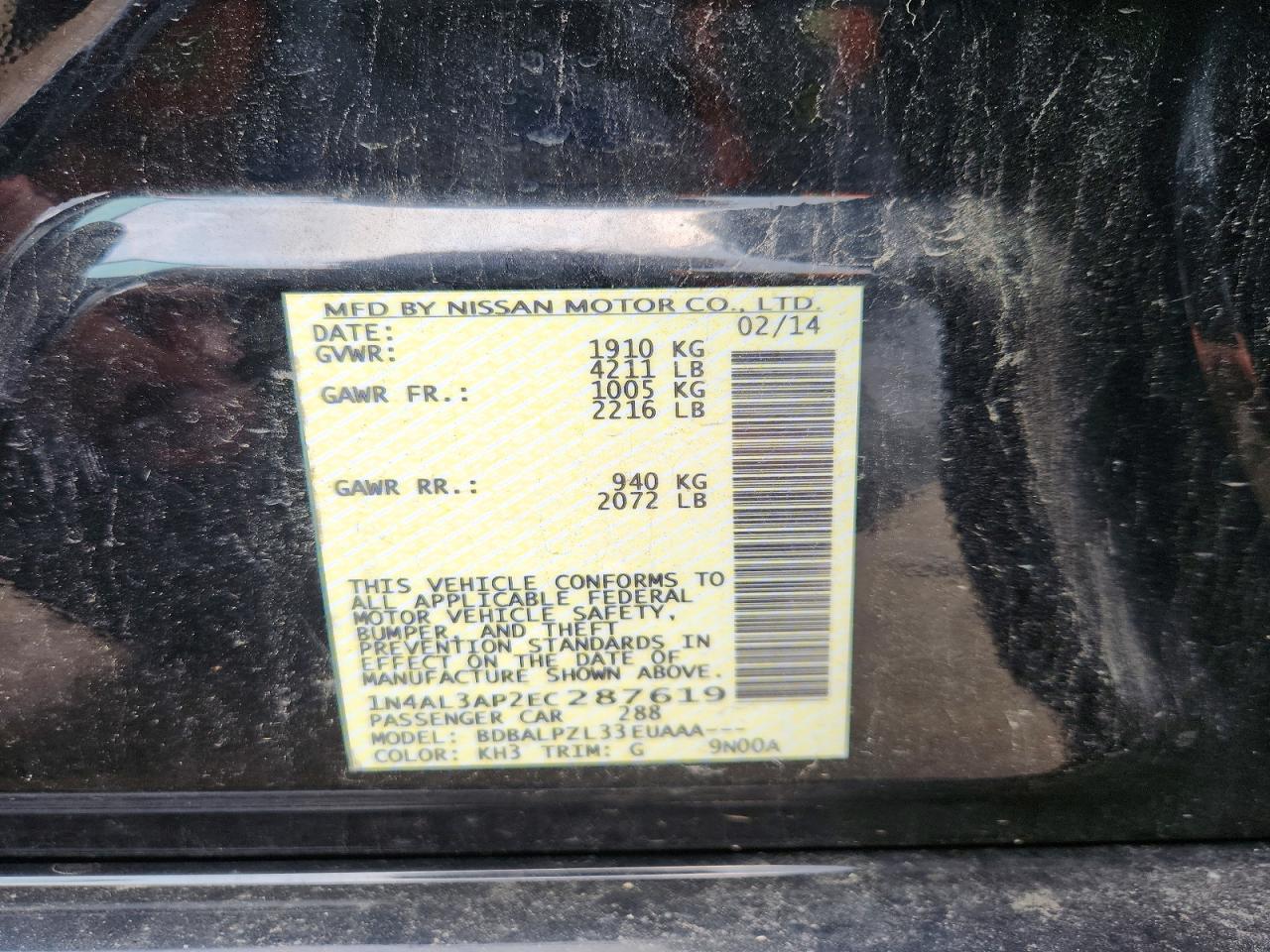 2014 Nissan Altima 2.5 Black vin: 1N4AL3AP2EC287619