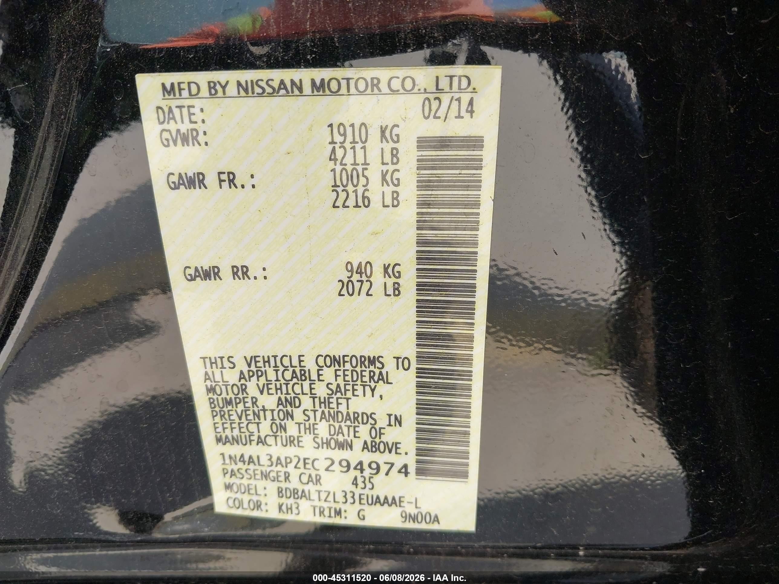 2014 Nissan Altima 2.5 Sv Black vin: 1N4AL3AP2EC294974