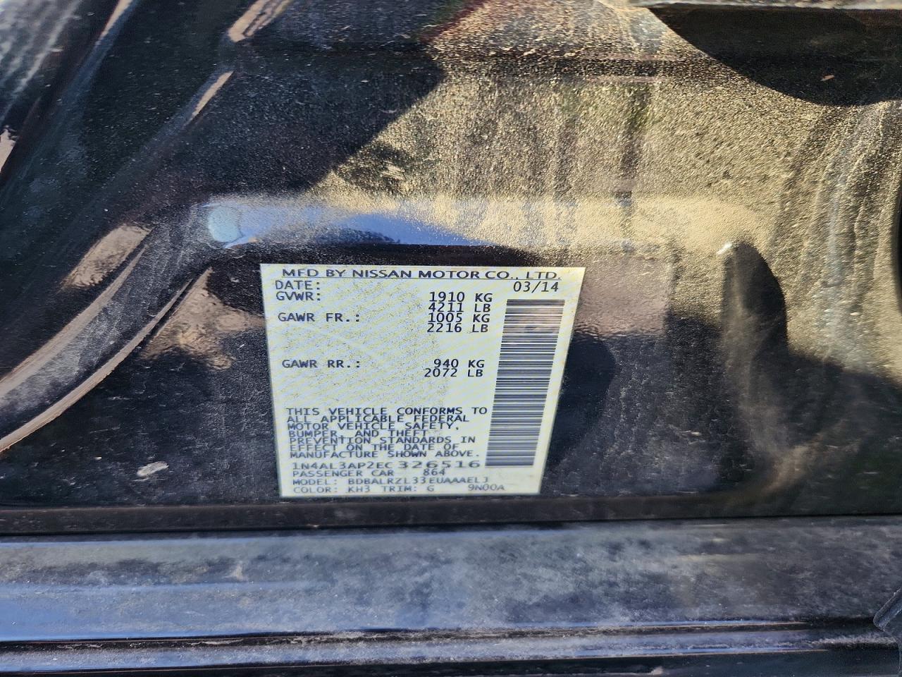 2014 Nissan Altima 2.5 Black vin: 1N4AL3AP2EC326516