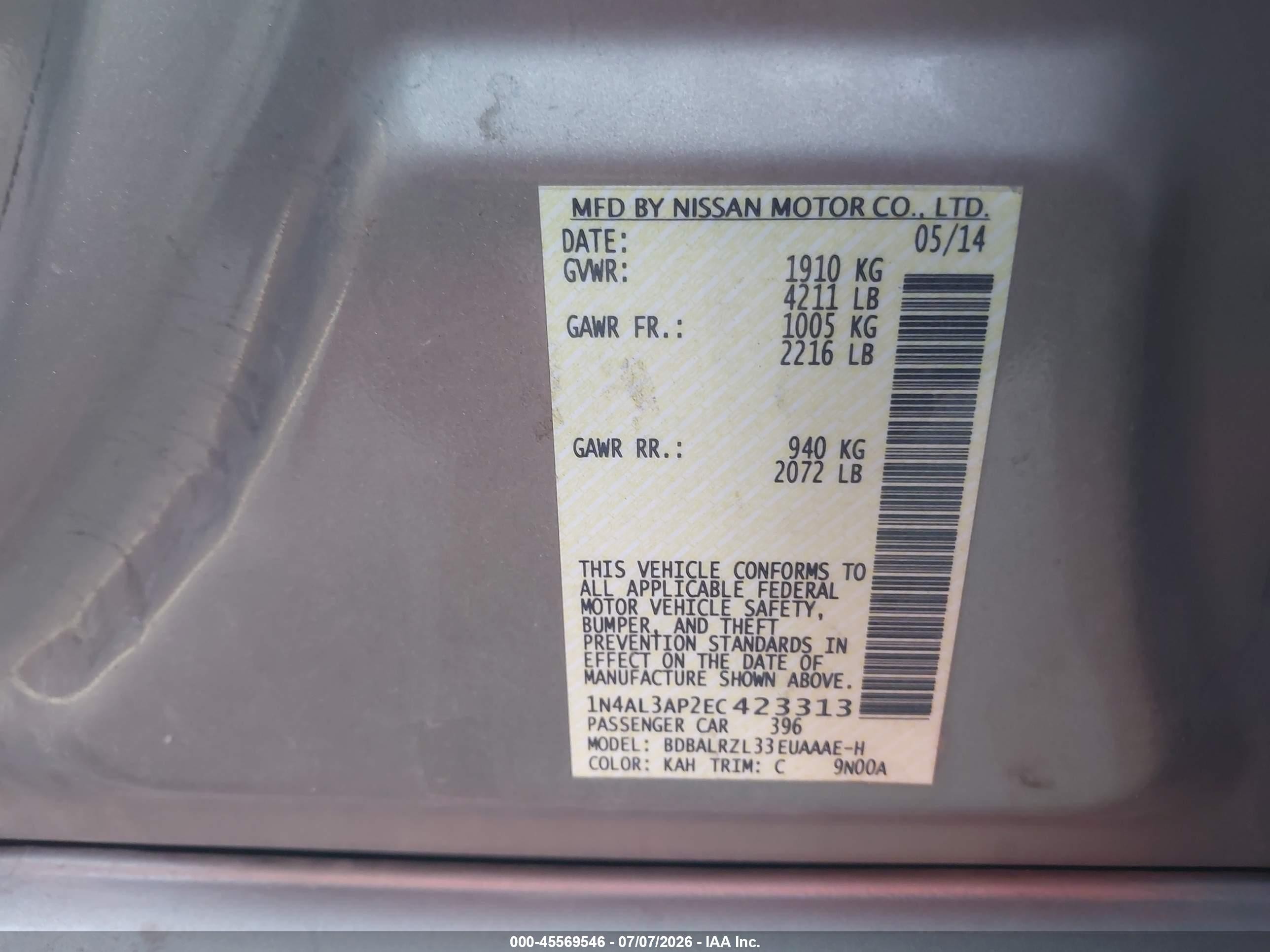 2014 Nissan Altima 2.5 S Gold vin: 1N4AL3AP2EC423313